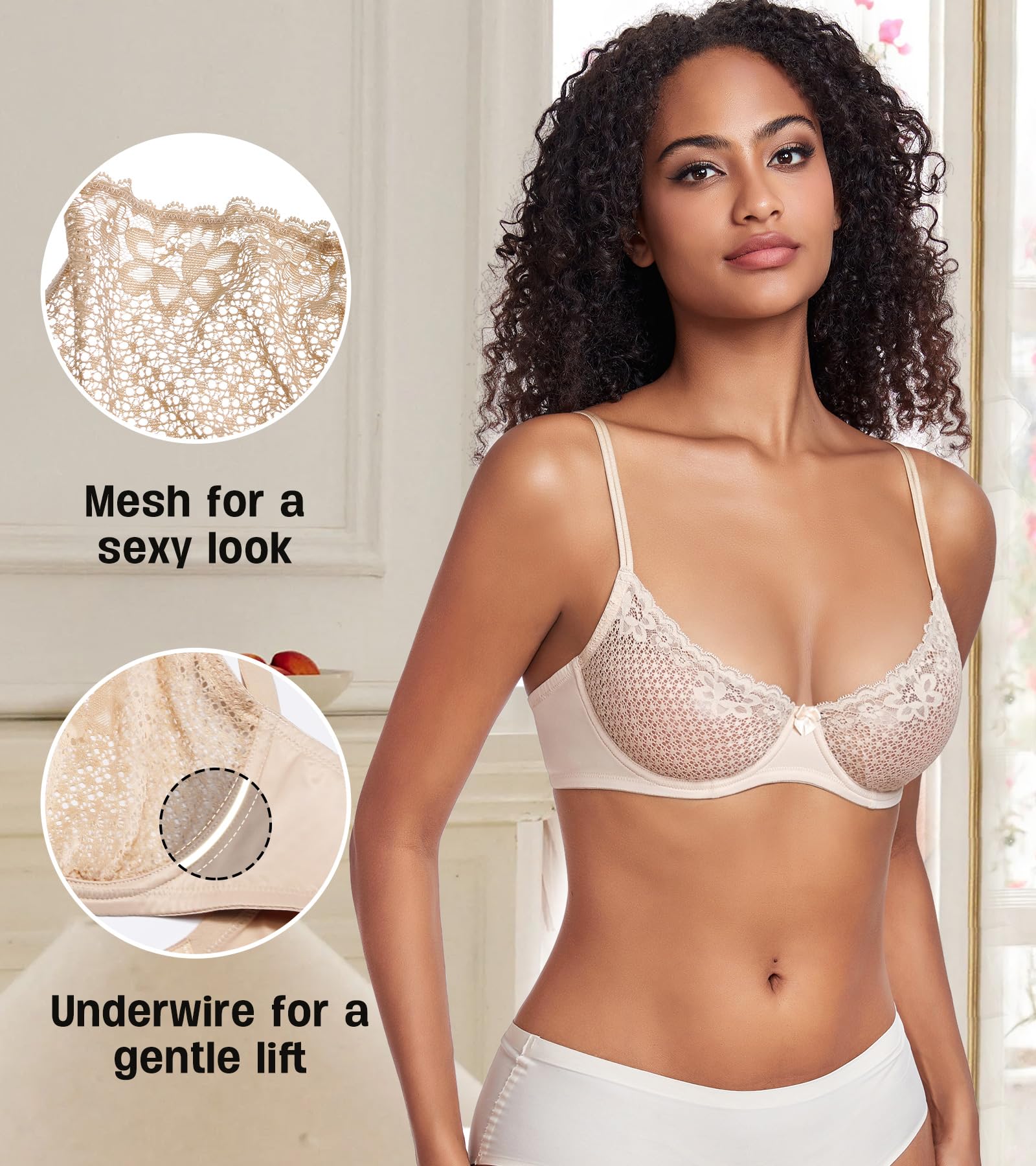 DotVol Soutien-Gorge Balconnet Femme Dentelle résille sous-vêtements Transparents avec Armatures Soutien-Gorge Non rembourré
