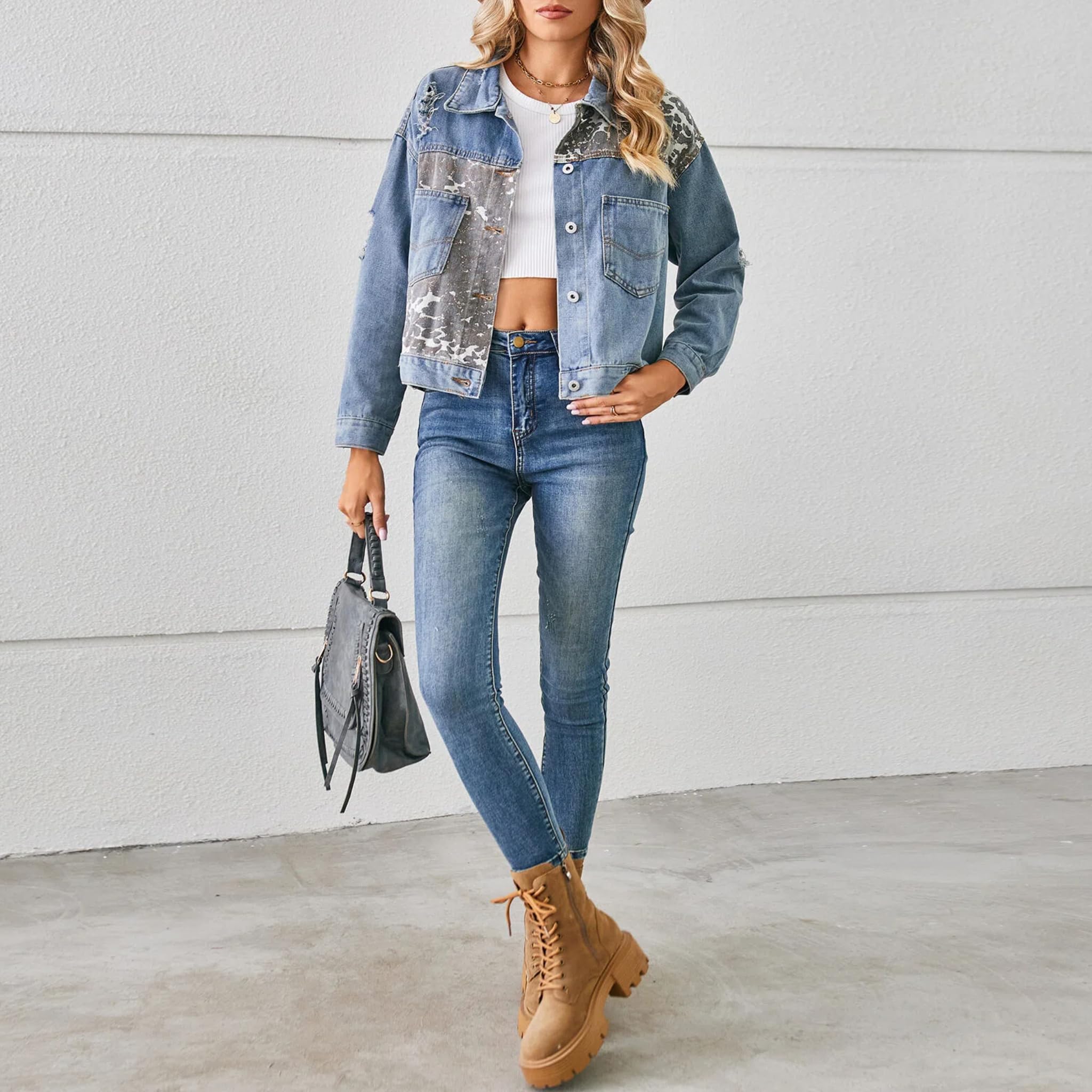 Damen kurze Langärmel Jeansjacke