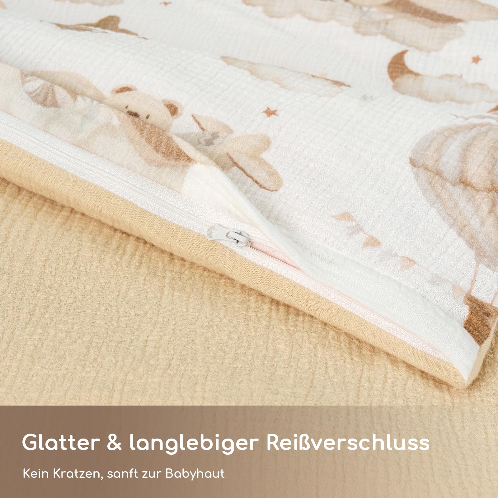 Musselin Kinderbettwäsche 100x135 – Bettbezug 100x135 & Kissenbezug 40x60 cm aus 100% Baumwolle – Atmungsaktives Bettwäsche Set für Baby Kinder (Brauner Ballon)