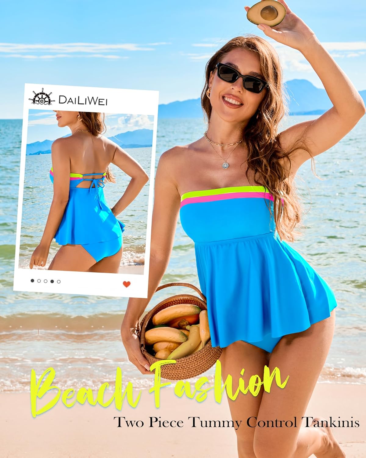 DaiLiWei Strapless Tankini Swimsuits for Women Two Piece Tummy Control Bathing Suit Bandeau Top Full Coverage Modest Swimwear - Image 8