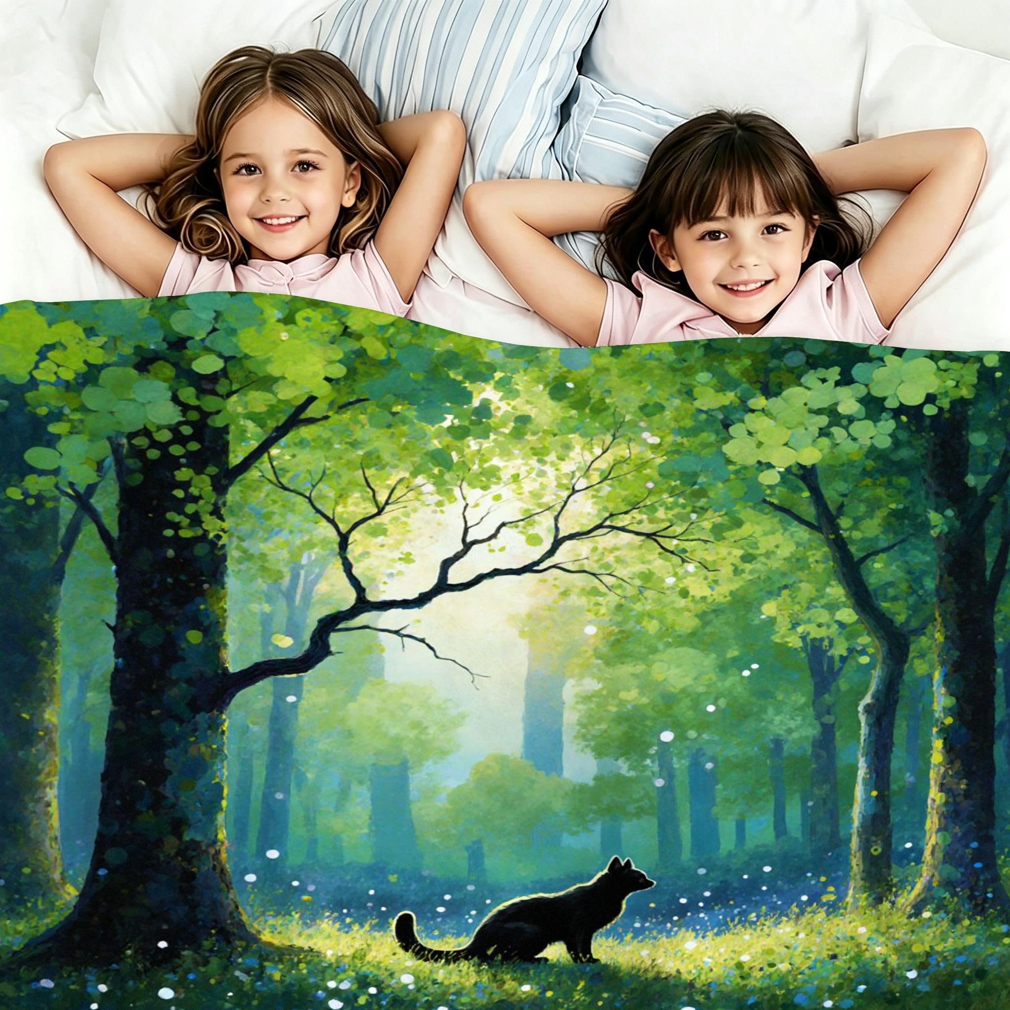 Coperta Matrimoniale 180x200 Foresta Verde Pile Flanella Motivo-A75