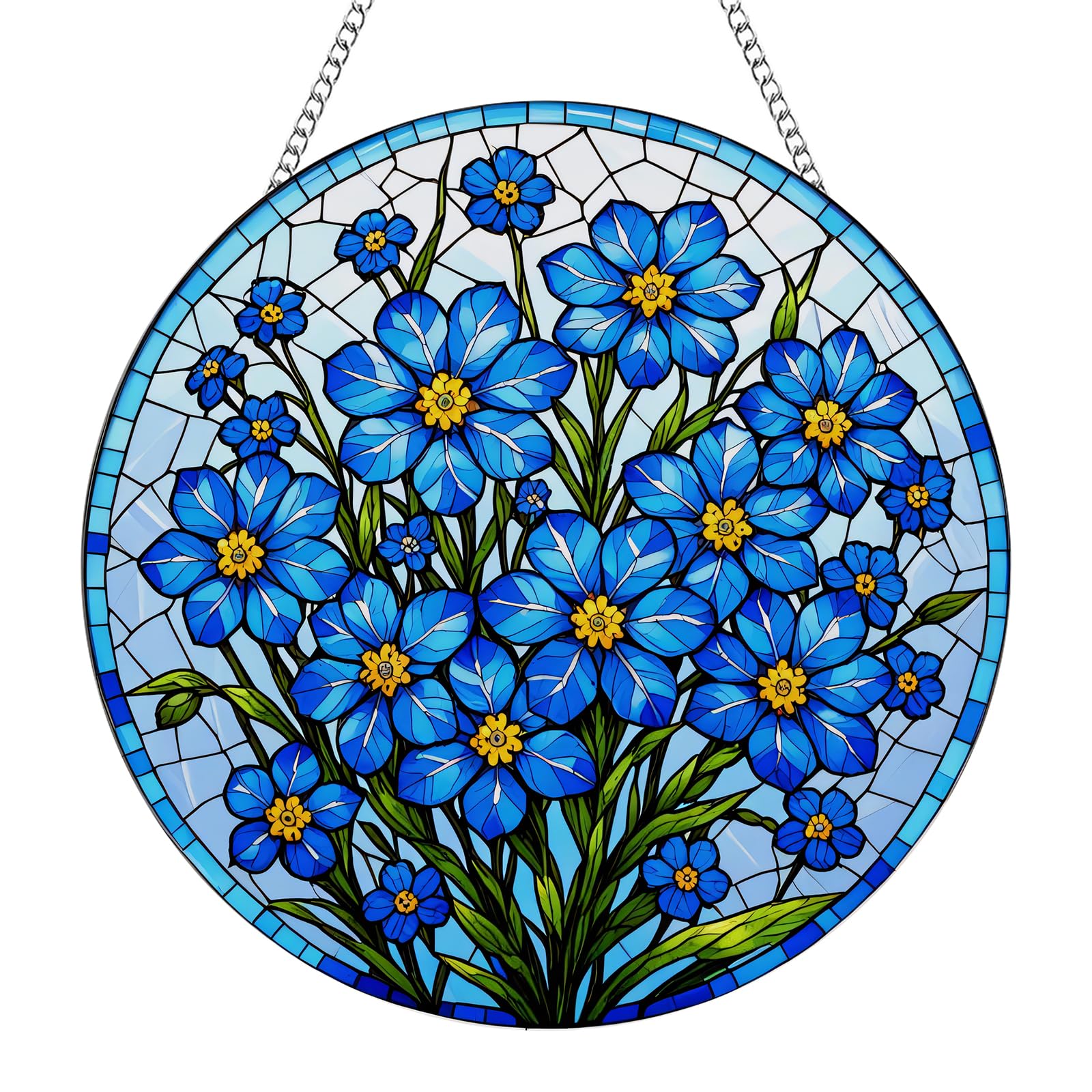 Forget Me Not Suncatcher, Blue Flower Garden Ornaments, Acrylic Stained Glass Sun Catchers for Windows, Window Hanging Decorations, Forget Me Not Gifts for Couples, Friends and Family