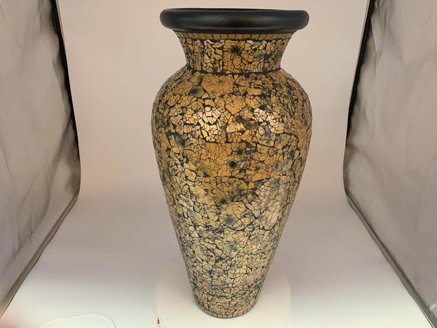 Floor Vase, 24 Inch Mosaic Vase – Tall Cylinder Made of Terracotta with Crackled Gold and Black Glass Mosaic Pieces – Handcrafted Decorated Home Décor Accent Piece for Bedroom, Living Room