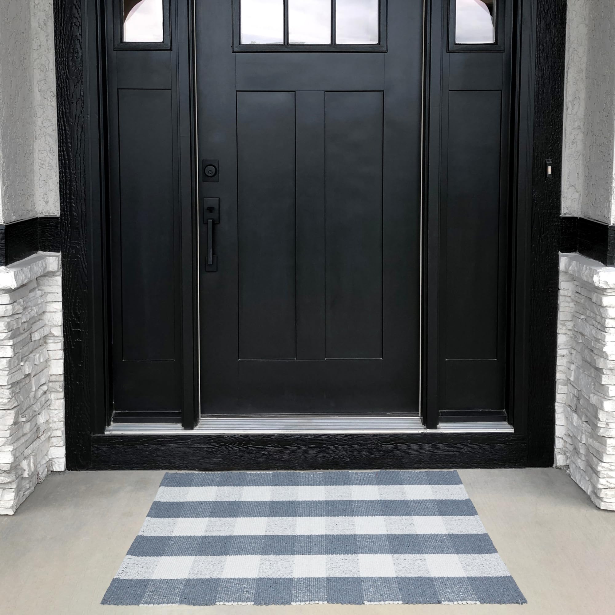 RAJRANG Handwoven Cotton Checkered Rug Grey White Buffalo Plaid Washable Floor Rug for Kitchen Bathroom Entryway Indoor Outdoor 70 x 109 cm - Image 2