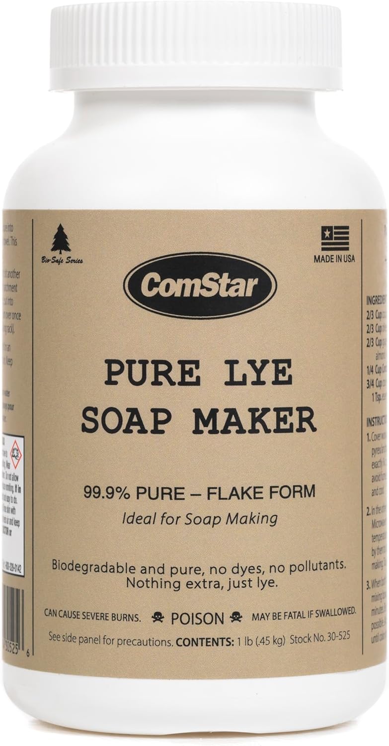 ComStar Pure Lye Flakes | 43 Pounds, 99% Pure Sodium Hydroxide Flakes, Ideal for Soap Making, Food Prep, Cleaning and More (30-528)
