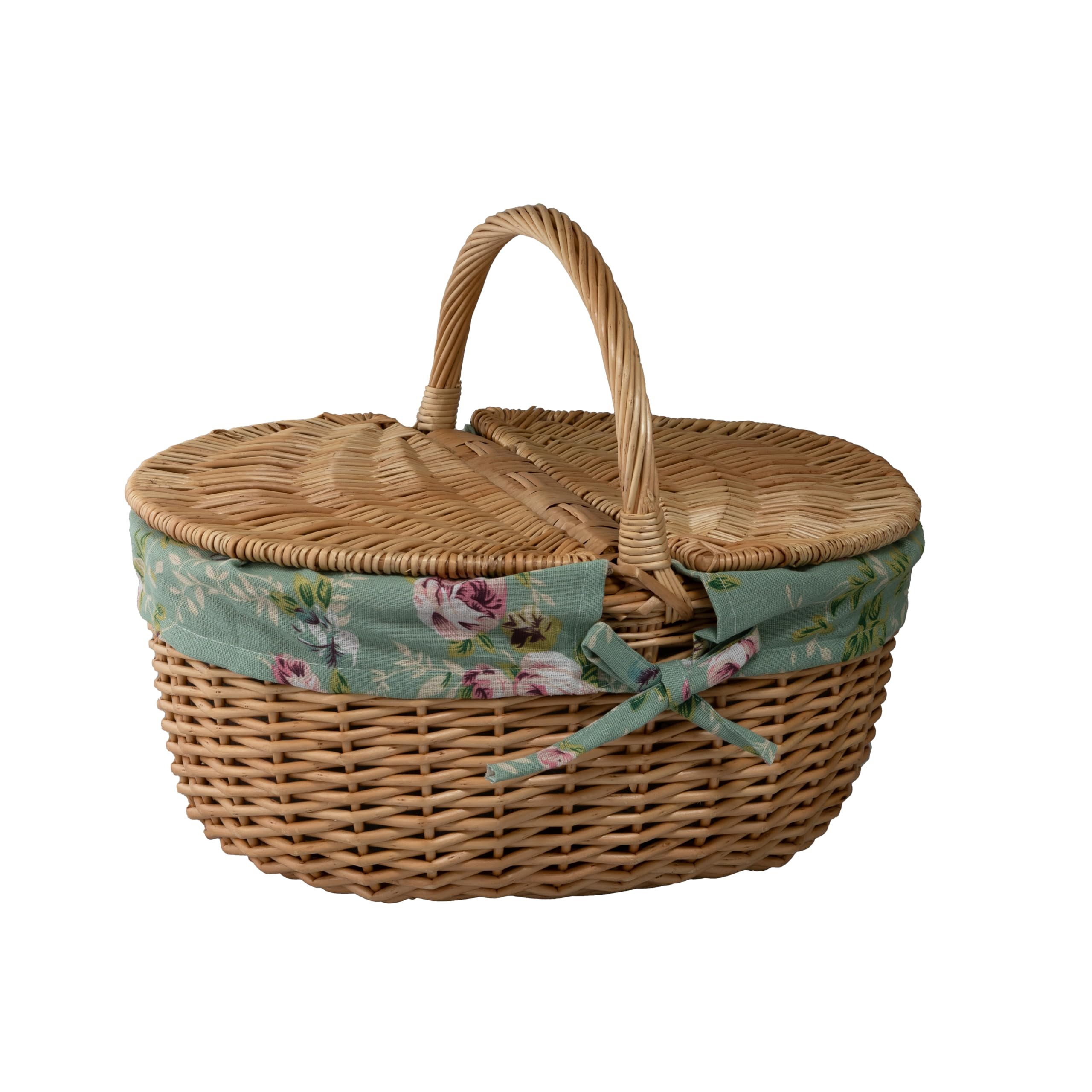 Arthur Cameron - Oval Willow, Small Picnic Basket with Handle, Dual-open Lid and Removable & Washable Cotton Lining - Classic, Traditional, Vintage, Mini Picnic Basket