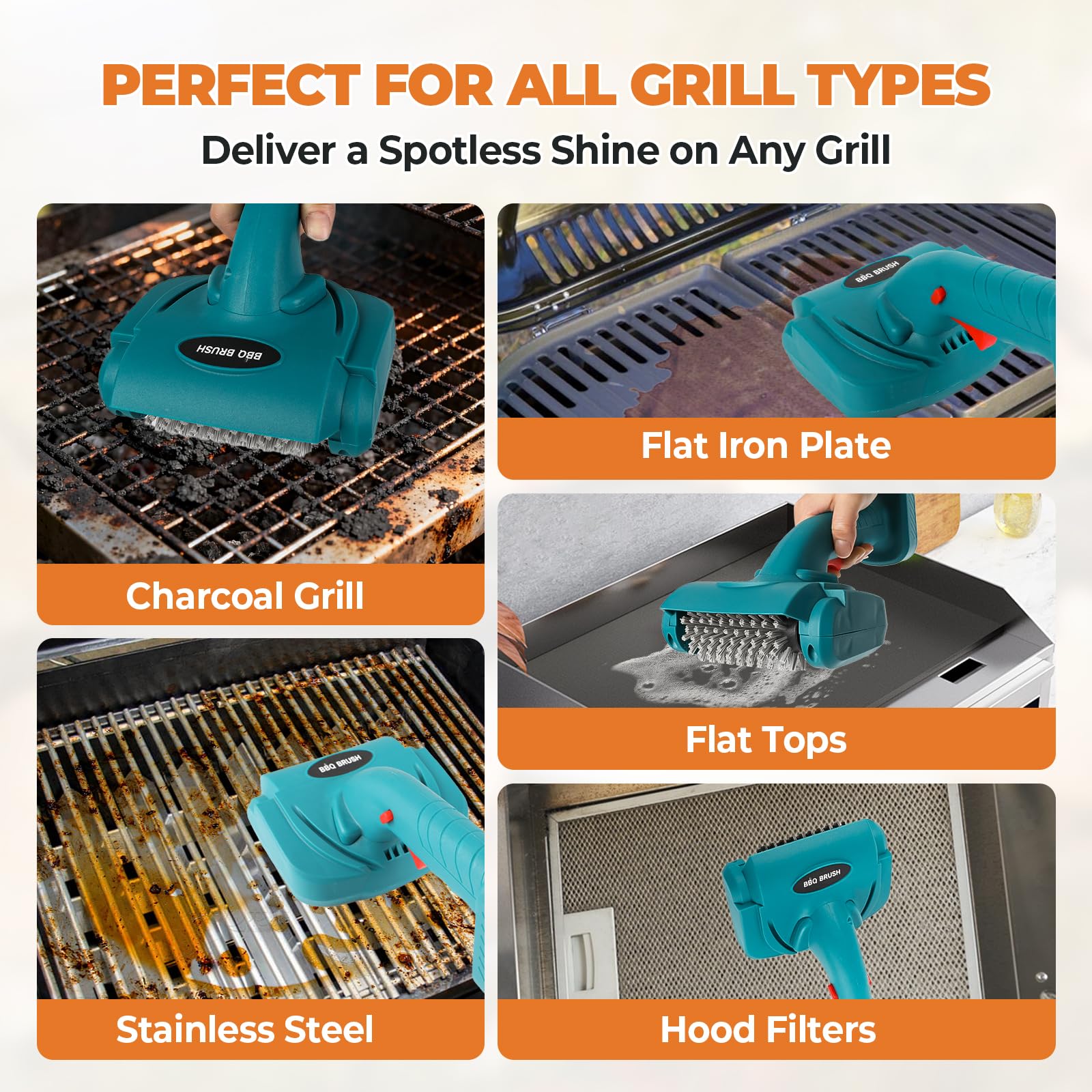 Kabellose Elektrische Grillbürste Kompatibel mit Makita 18V, Abnehmbarem 360° drehbarem Edelstahlbürstenkopf, Edelstahl-Grillreiniger für Grillroste (ohne Akku)