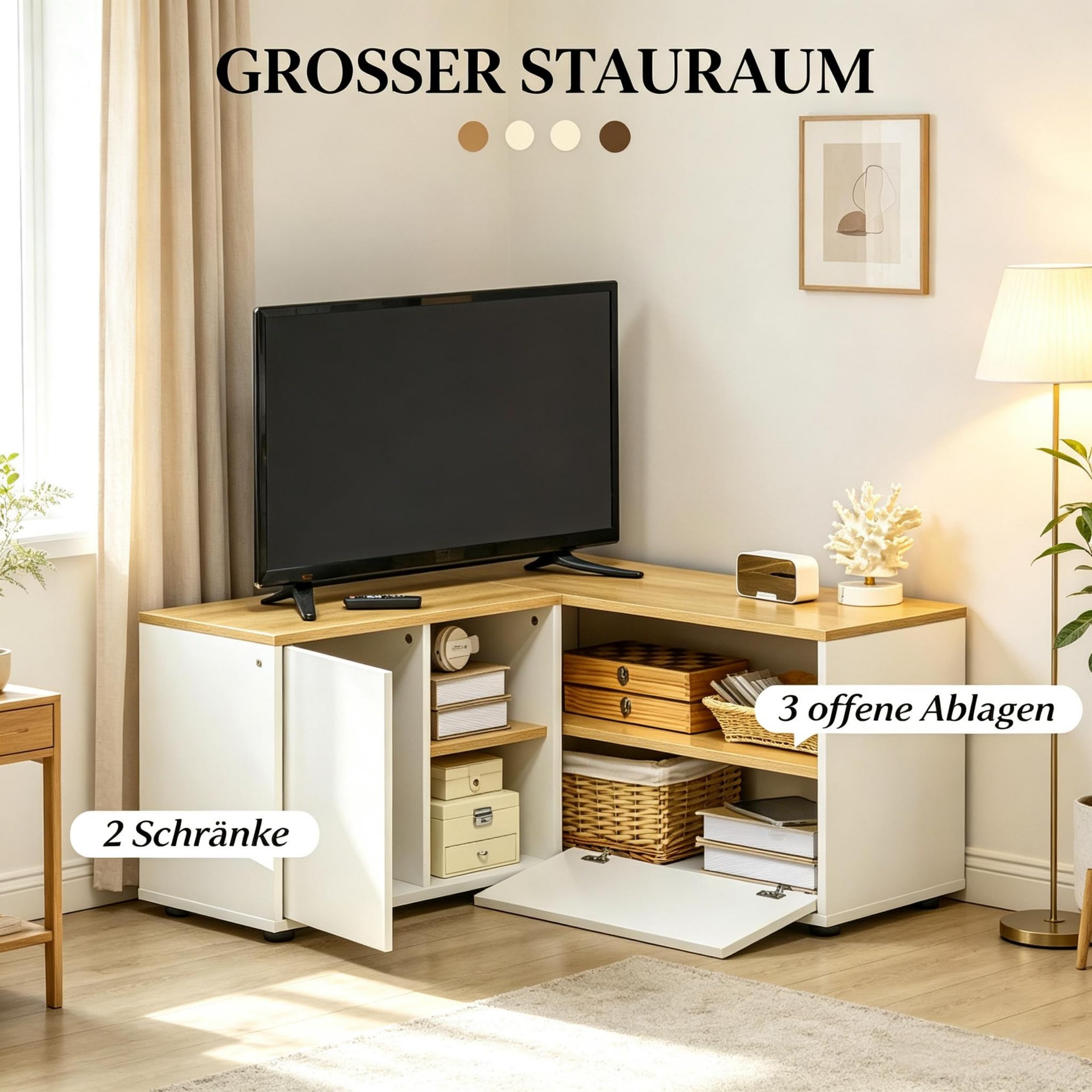 Mueble para TV de 90 cm, color blanco