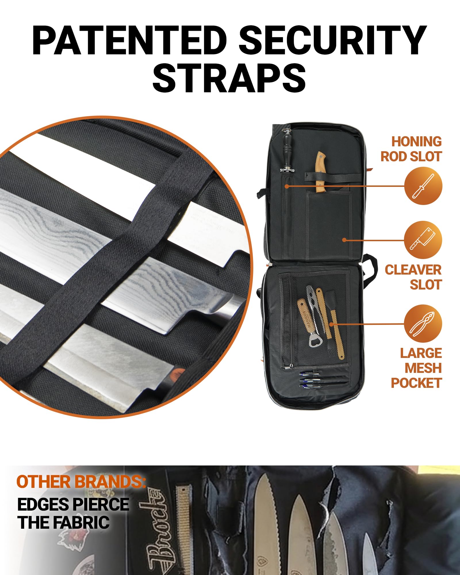 Chef Knife Backpack Professional Knife Bag for Chefs and Culinary Students Heritage Design Reinforced Handles YKK Zippers Secure Knife Retention Panels Durable Water-Resistant Fabric Black product thumbnail 4