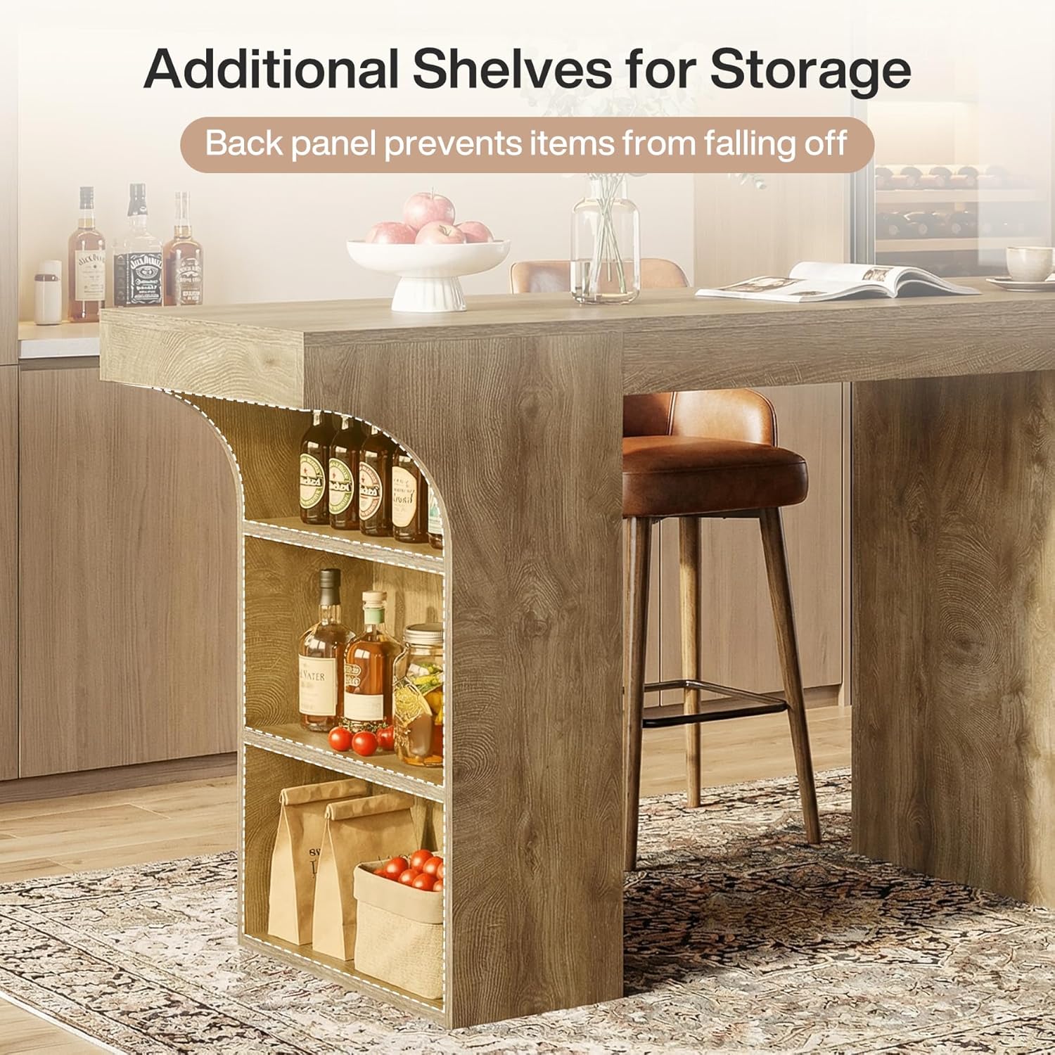 Two Tribesigns Bar Height Tables combined to form a long bar setup in a spacious room with multiple bar stools.