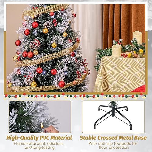 Miniatura 45 de Goplus Árbol de Navidad artificial de fibra óptica preiluminado, con luces LED multicolor y copos de nieve (6 pies)