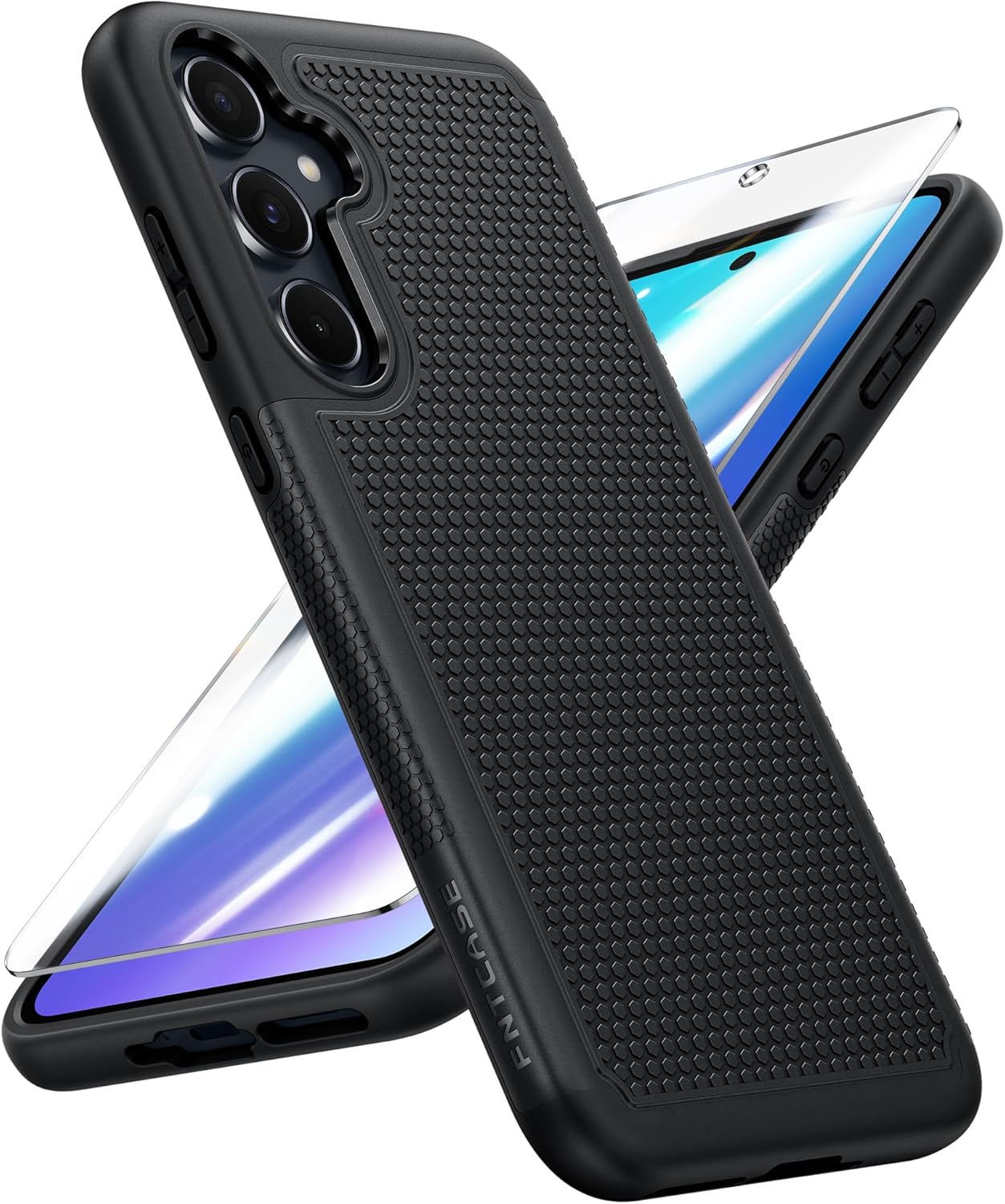 FNTCASE for Samsung Galaxy A35-5G Case: Dual Layer Protective Heavy Duty Cell Phone Cover Shockproof Rugged with Non Slip Textured Back - Military Protection Bumper Tough - 2024, 6.6 inch Black Black Samsung A35