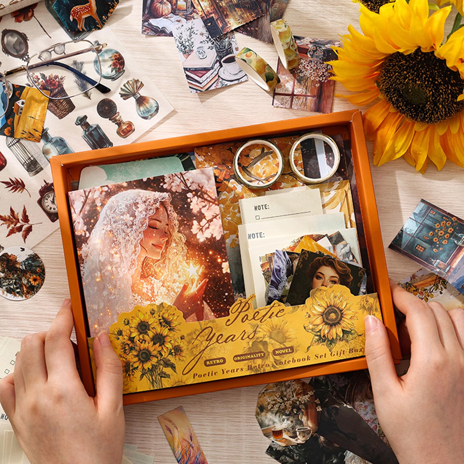 Zestaw akcesoriów do scrapbookingu, zestaw do scrapbookingu estetyczny zestaw do scrapbookingu dla osób w stylu vintage artykuły do pamiętnika śmieci z papierem do scrapbookingu naklejki do