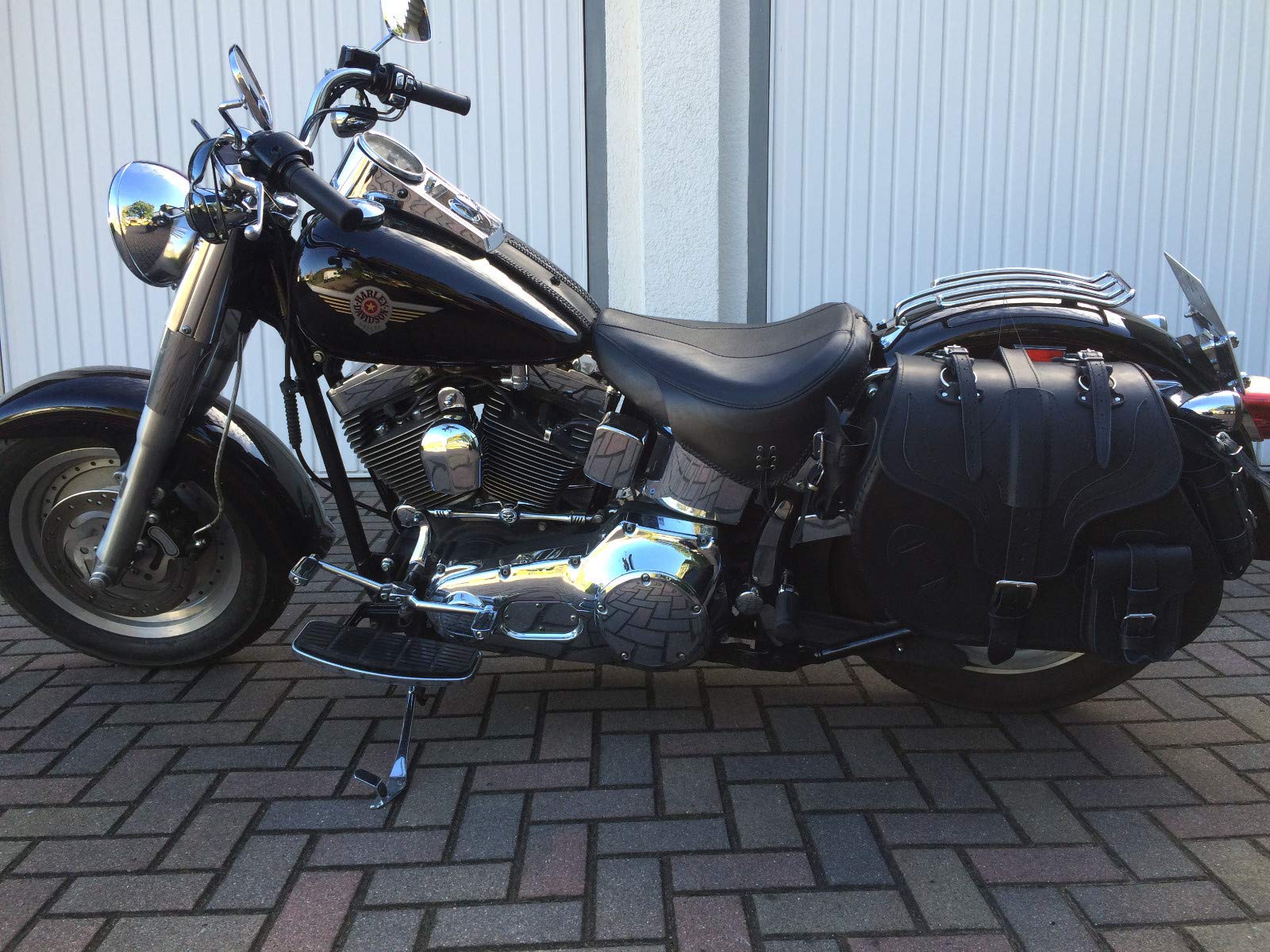 Support Sacoche de Selle Compatible avec HD Softail Fatboy Harley Davidson Mauvais Côté 1997-2017 Revêtement à la Poudre Hertage Deluxe Twin Cam Evolution Evo XL Caisson Poche Latérale