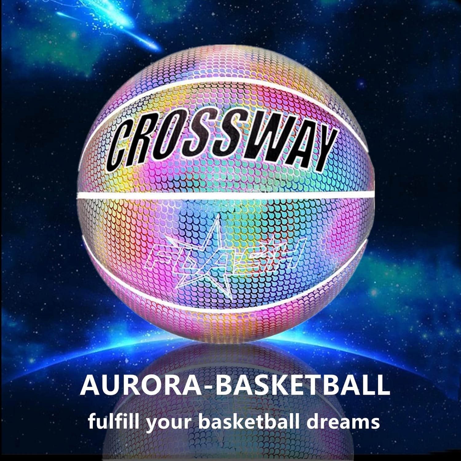 shangjia Glow Pallacanestro, Palla da basket incandescente riflettente, Rainbow Size 7 Riflettente Pallone da basket incandescente Luminoso per gioco notturno Pallone da basket illuminato Taglia