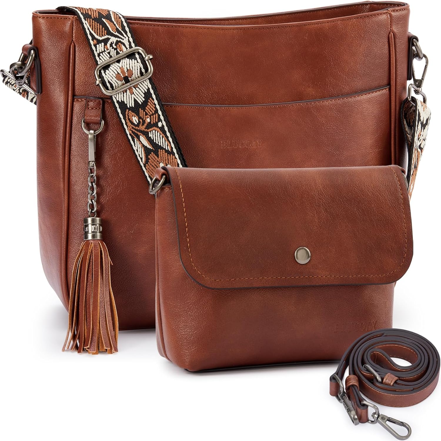 2PCS/Set Crossbody Bags Purses for Women,Vegan Leather Hobo Bags Wallet Set,Shoulder Handbags With 2 Adjustable Strap