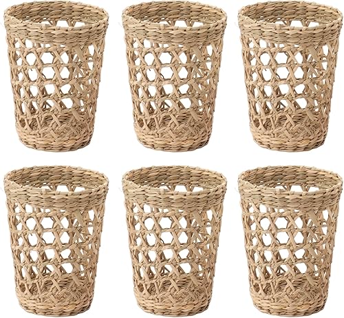 6 posavasos de ratán tejido a mano, estilo rústico, vintage, soporte para bebidas, soporte de vidrio transparente para café, té, decoración del