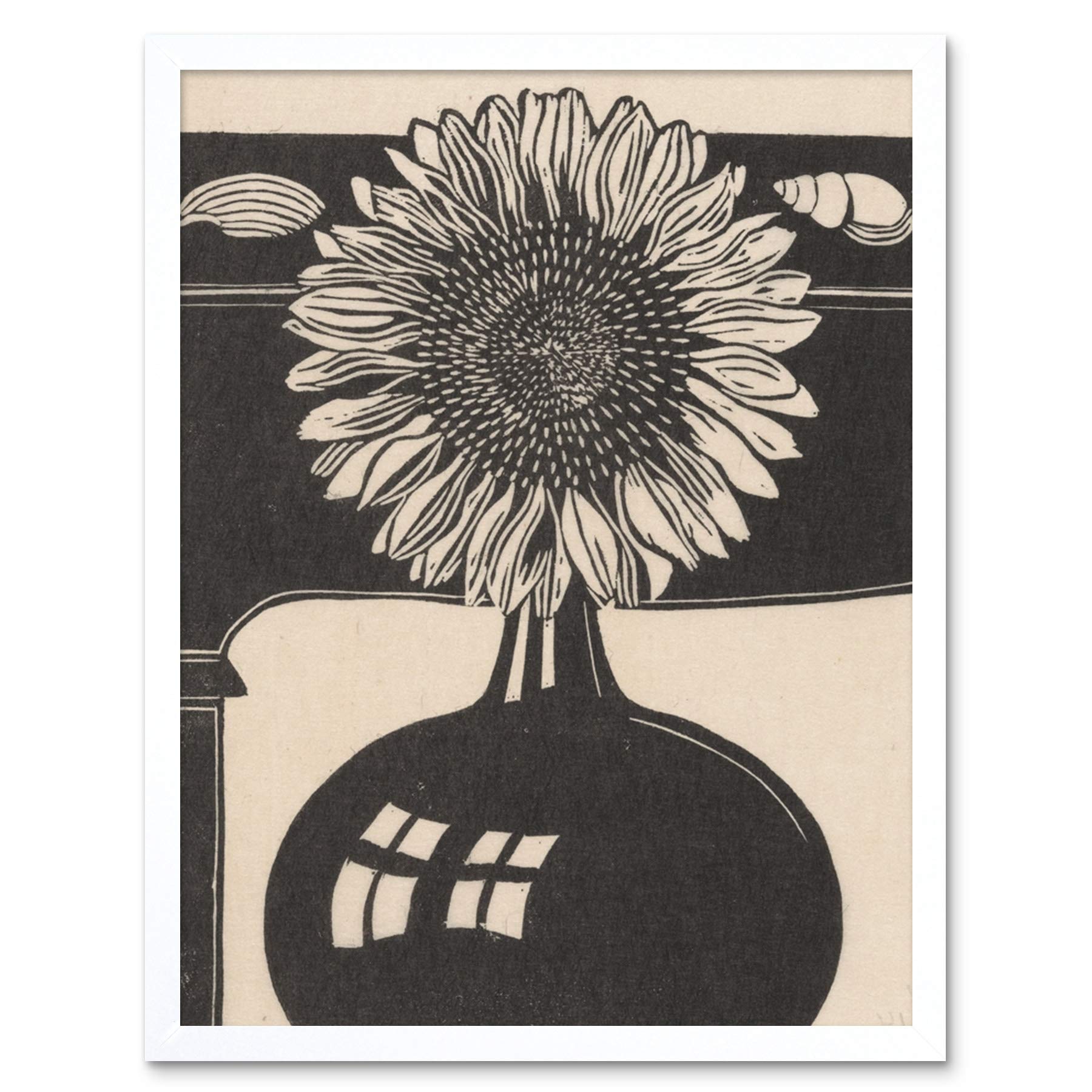 Artery8 Mesquita Sunflower Vase Shells 1914 Art Print Framed Poster Wall Decor 12x16 inch