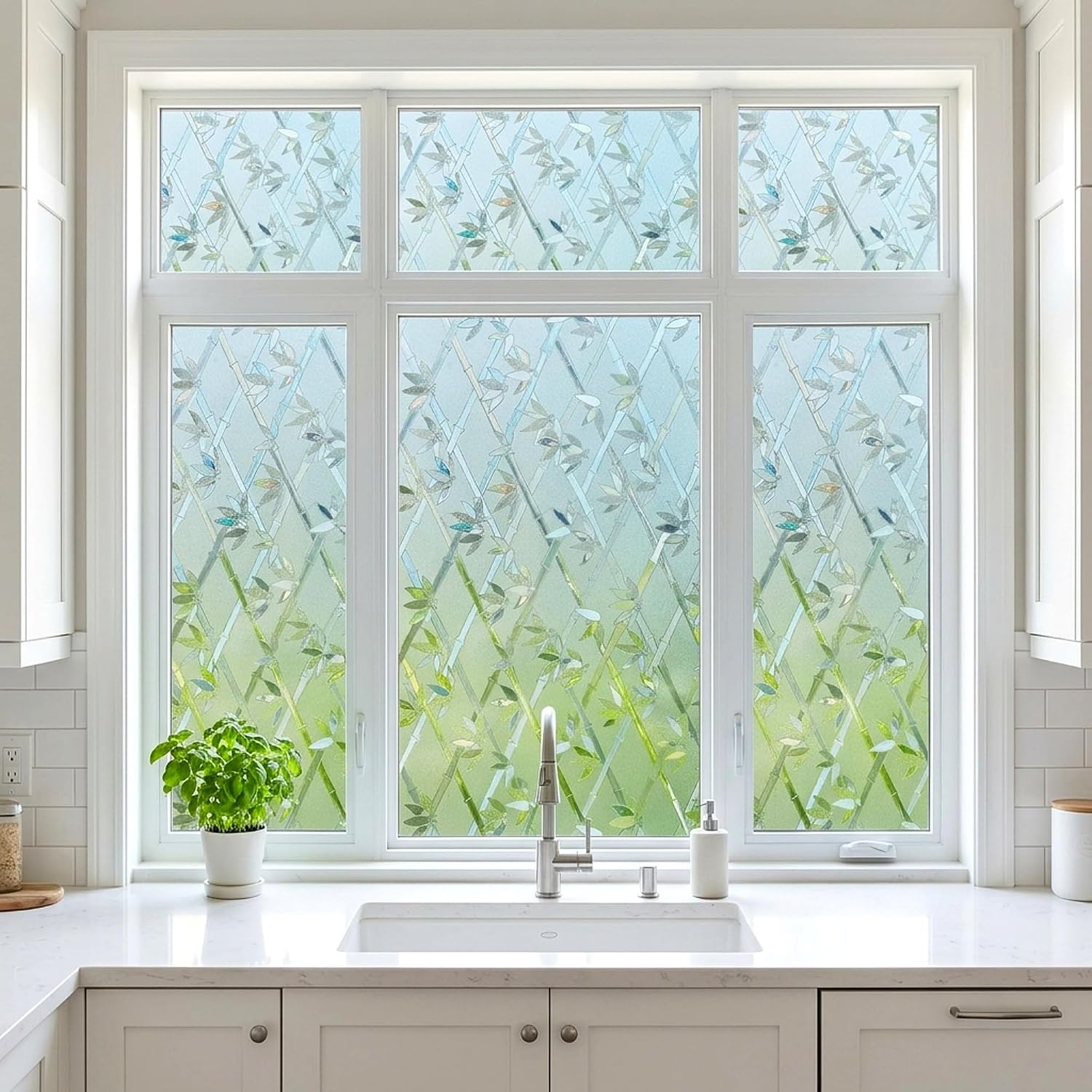 Bamboo 3D Prism Window Film Privacy Static Cling No Glue Anti UV 35x78.7in | Cover Decal Tint Decor Kitchen Cabinet Sidelight Sun Blocking Light Filtering Glare Reduction Heat Control