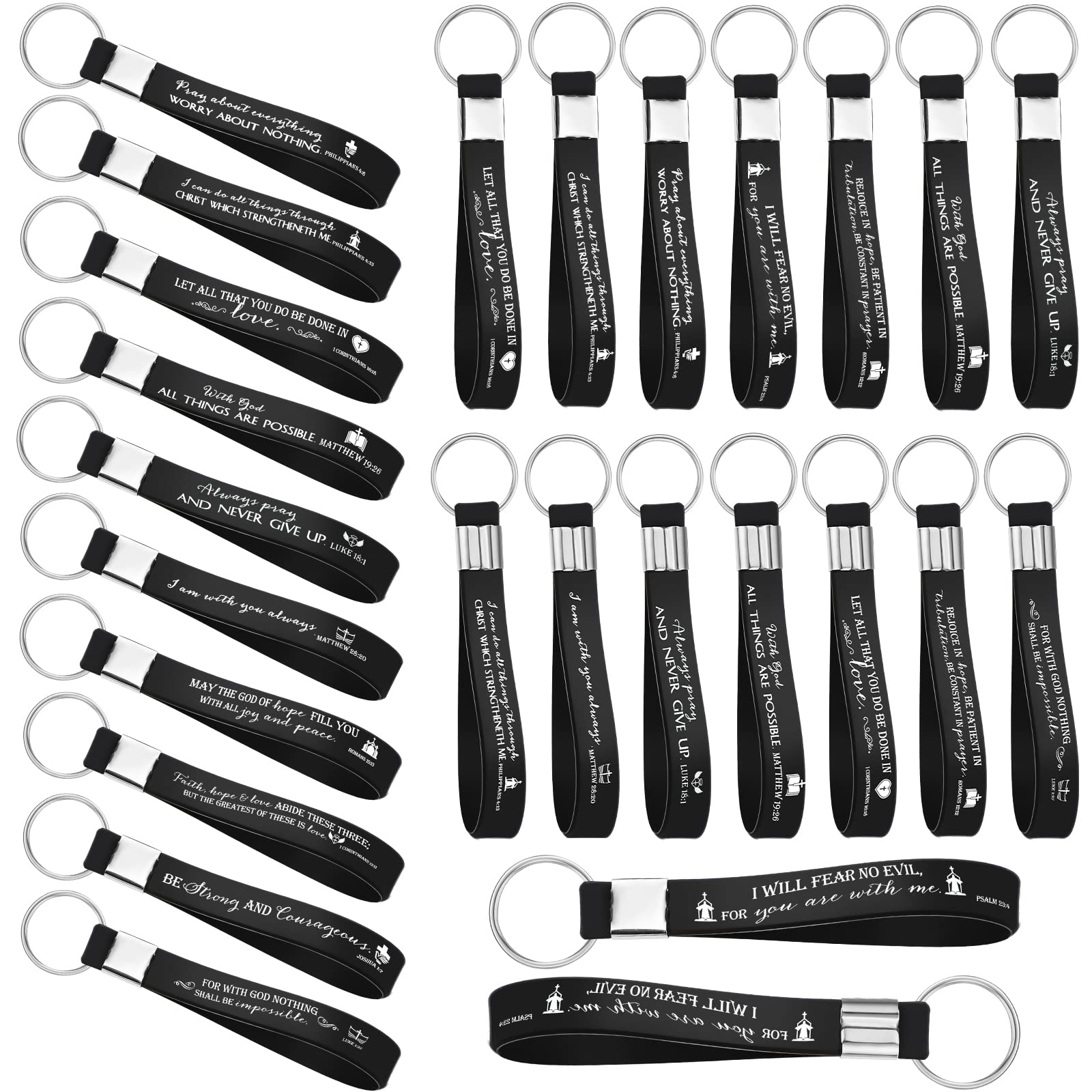 Sureio36 Pcs Christian Keychains Church Gifts Bible Verse Silicone Keys Back to School Gifts for Sunday School Student