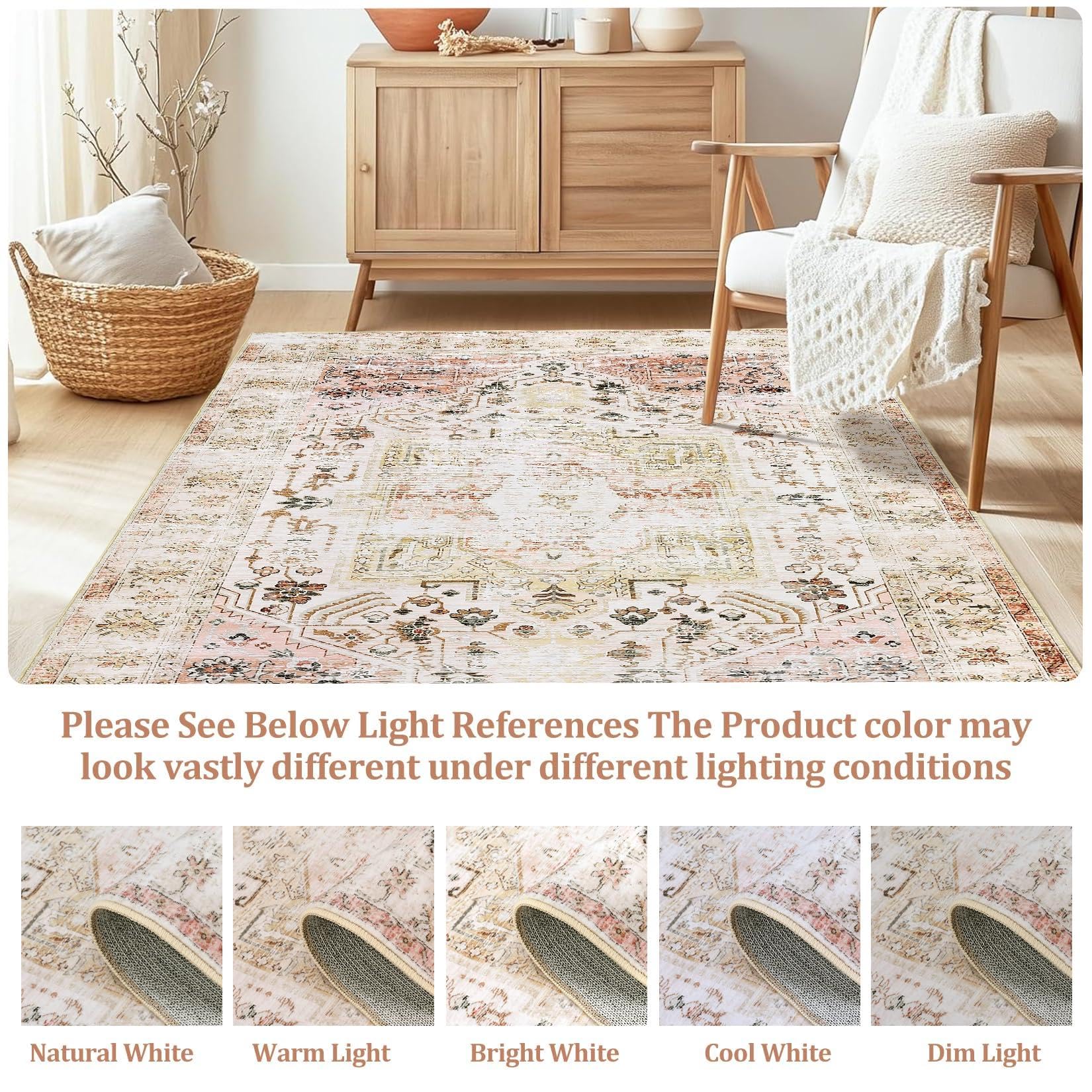 Tappeto 240x300cm Tappeto Vintage per Soggiorno, Tappeto Lavabile Tradizionale Anticato, Tappeto Retro Antiscivolo per Camera da Letto, Tappeto Morbido Grande per Sala da Pranzo, Taupe Multi