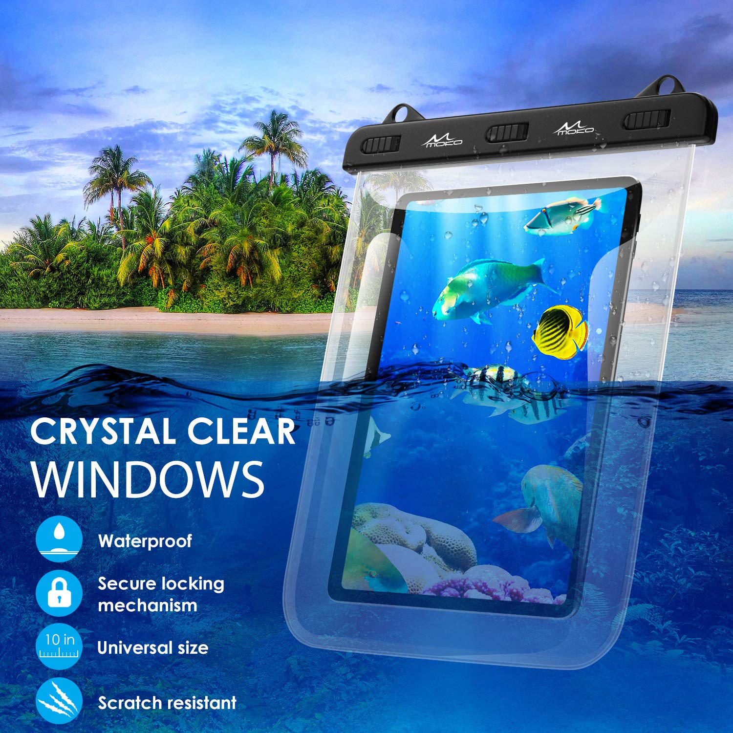 MoKo Waterdichte hoes, stofdicht tablethoes compatibel met iPad Mini 6 2021, iPad Mini 5/4/3/2/1, Galaxy Tab A 8.0/8.4, Tab A7 Lite 8.7, Tab E 8.0, Huawei MatePad M5/T8 tot 8.3 - Helder