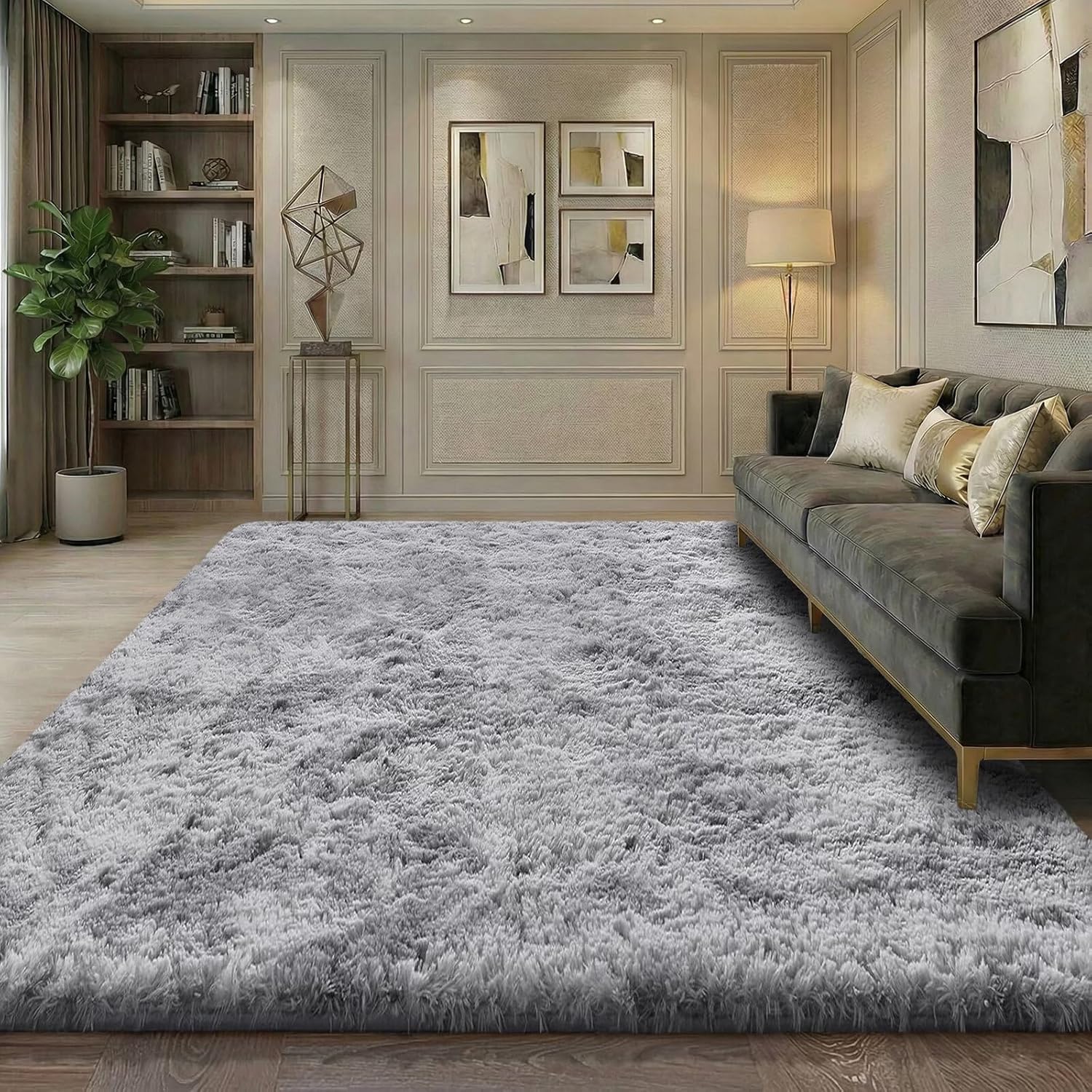 Poboton 6x9 Machine Washable Area Rugs for Living Room, Bedroom, Soft Fluffy Shaggy,Indoor Floor Carpet for Kids, Dorms, Nursery, Home Decor Aesthetic,Tie-dye Light Gray