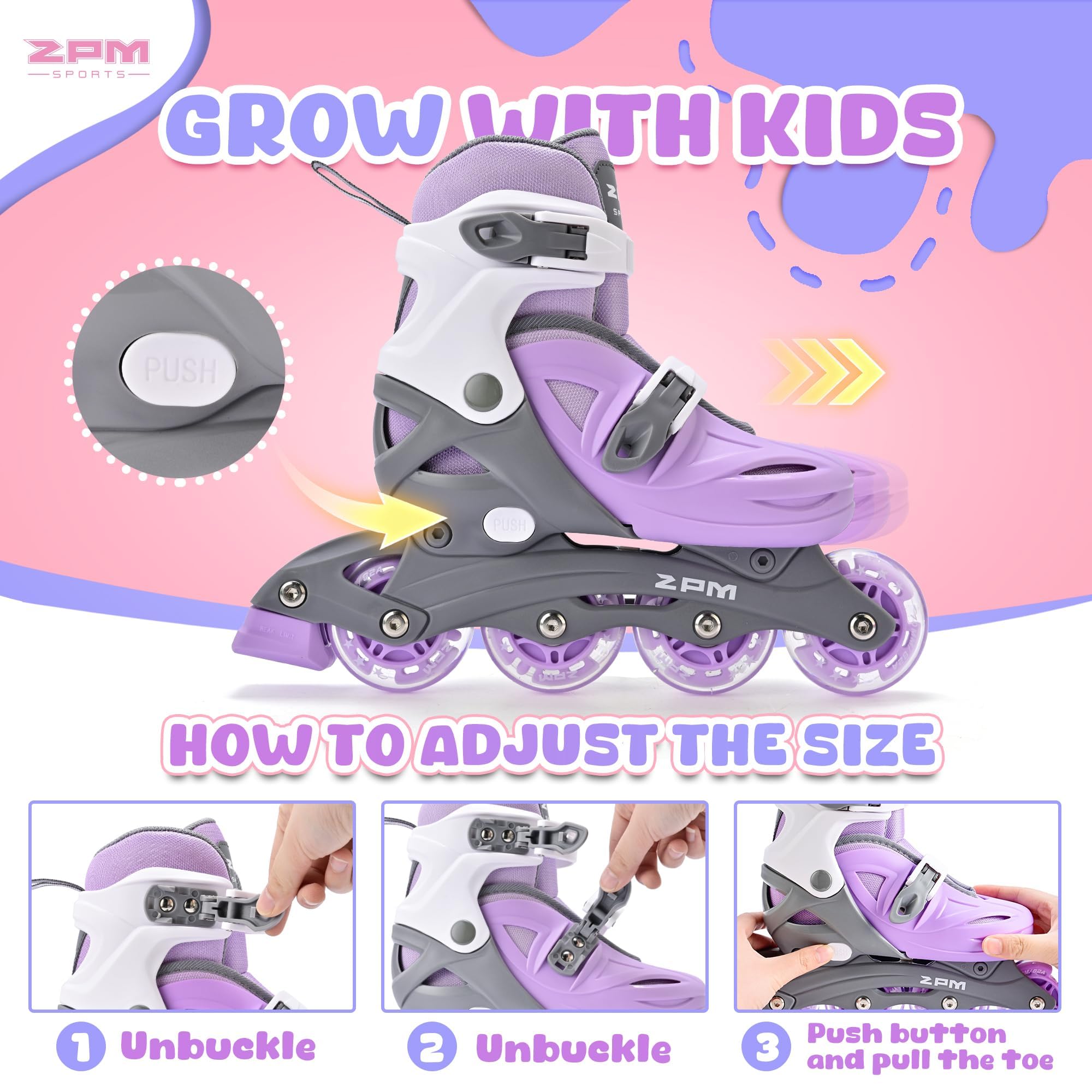 2PM SPORTS Patines en línea – Patines Ajustables para niños Principiantes, niñas y niños de 4 a 12 años