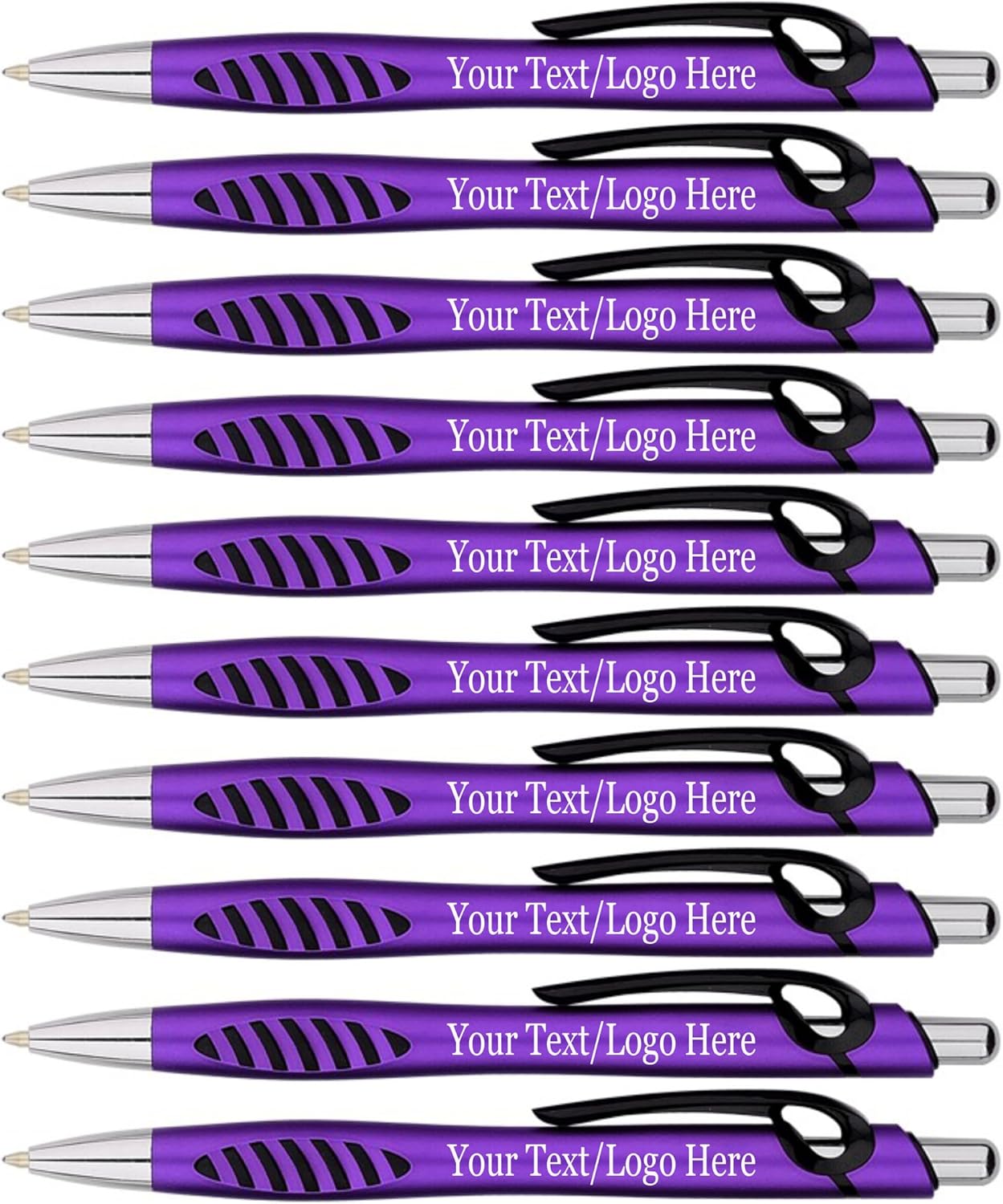 SyPen Personalized Pens With your Custom Logo or Text-300 Pack Bulk-for Businesses, Parties, and Events, Custom Printed Click Action Ballpoint Pens, Rubber Grip, Black Ink, Light Blue Pens