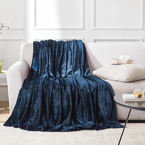 Miniatura 2 de Hansleep Manta de franela de forro polar, tamaño King, súper suave, esponjosa, acogedora manta de sofá para todas las estaciones (azul marino, King