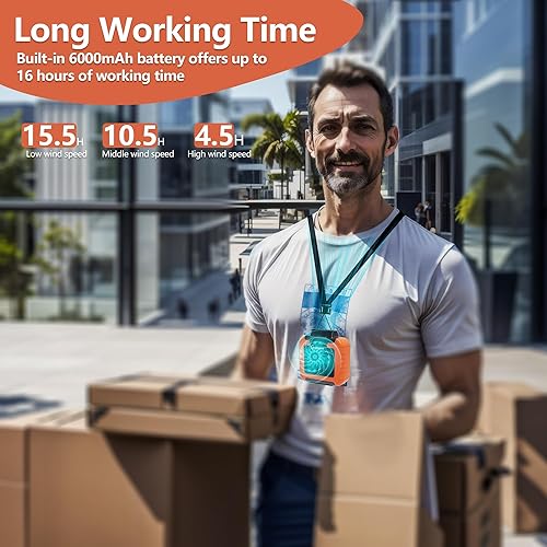 Miniatura 2 de Ventilador de cintura portátil  Batería de 6000 mAh, 3 velocidades, flujo de aire fuerte, hasta 16 horas de tiempo de trabajo, ventilador portátil