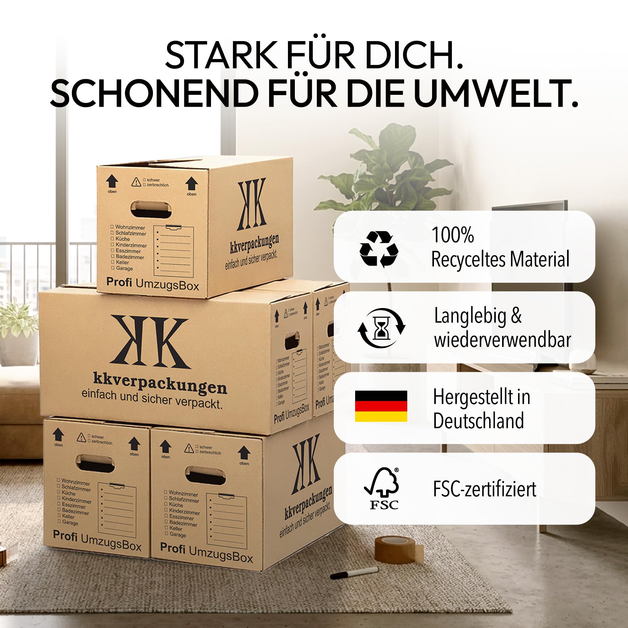 Cartons de déménagement 20 plis | Extra stable et empilable avec double arbre | Base papillon robuste | Capacité de charge élevée | Idéal pour chaque mouvement