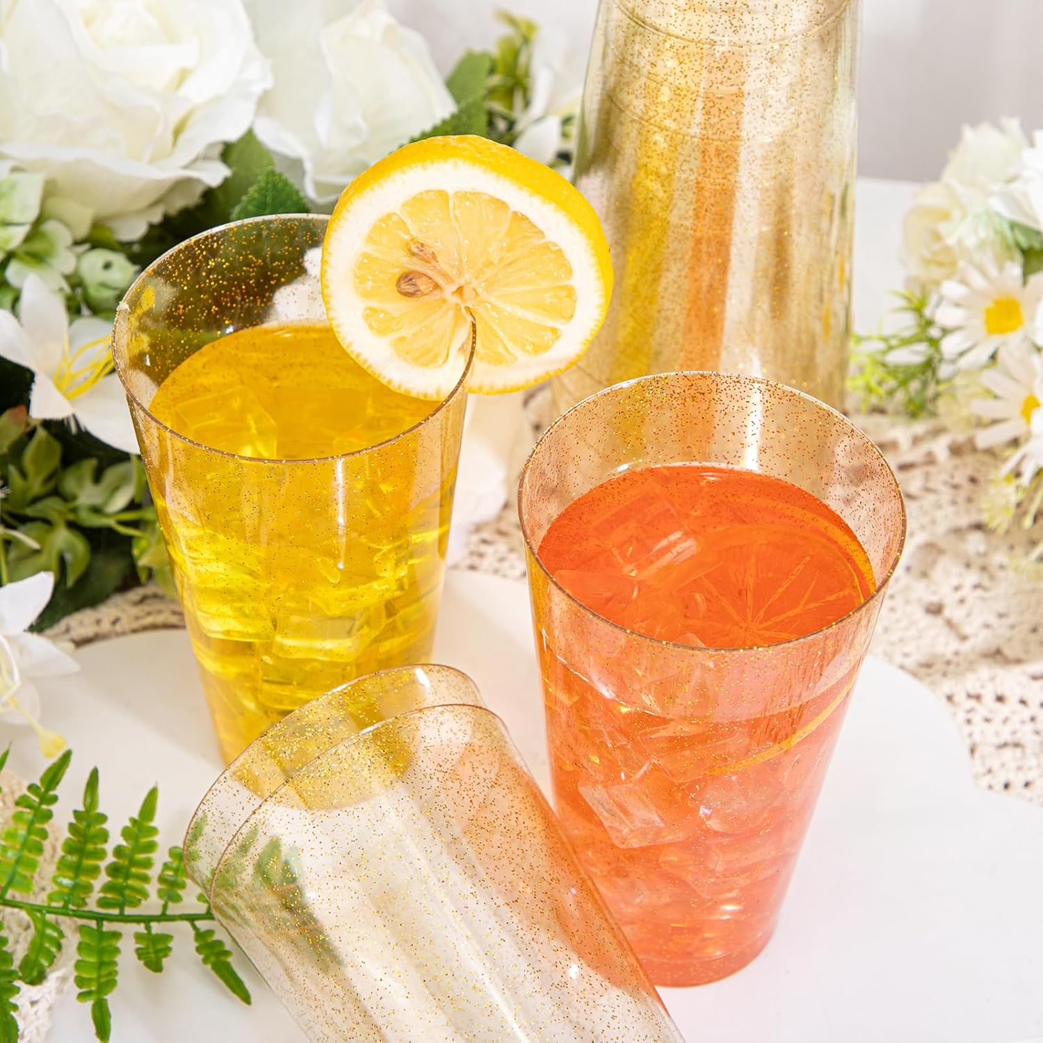 I00000 16 oz Gold Plastic Cups, 50 Pack Gold Glitter Plastic Cups Tumblers Disposable Party Cup Wedding Cup, Heavy-duty Plastic Disposable Glasses Ideal for Birthday, Wedding & Party - Image 6