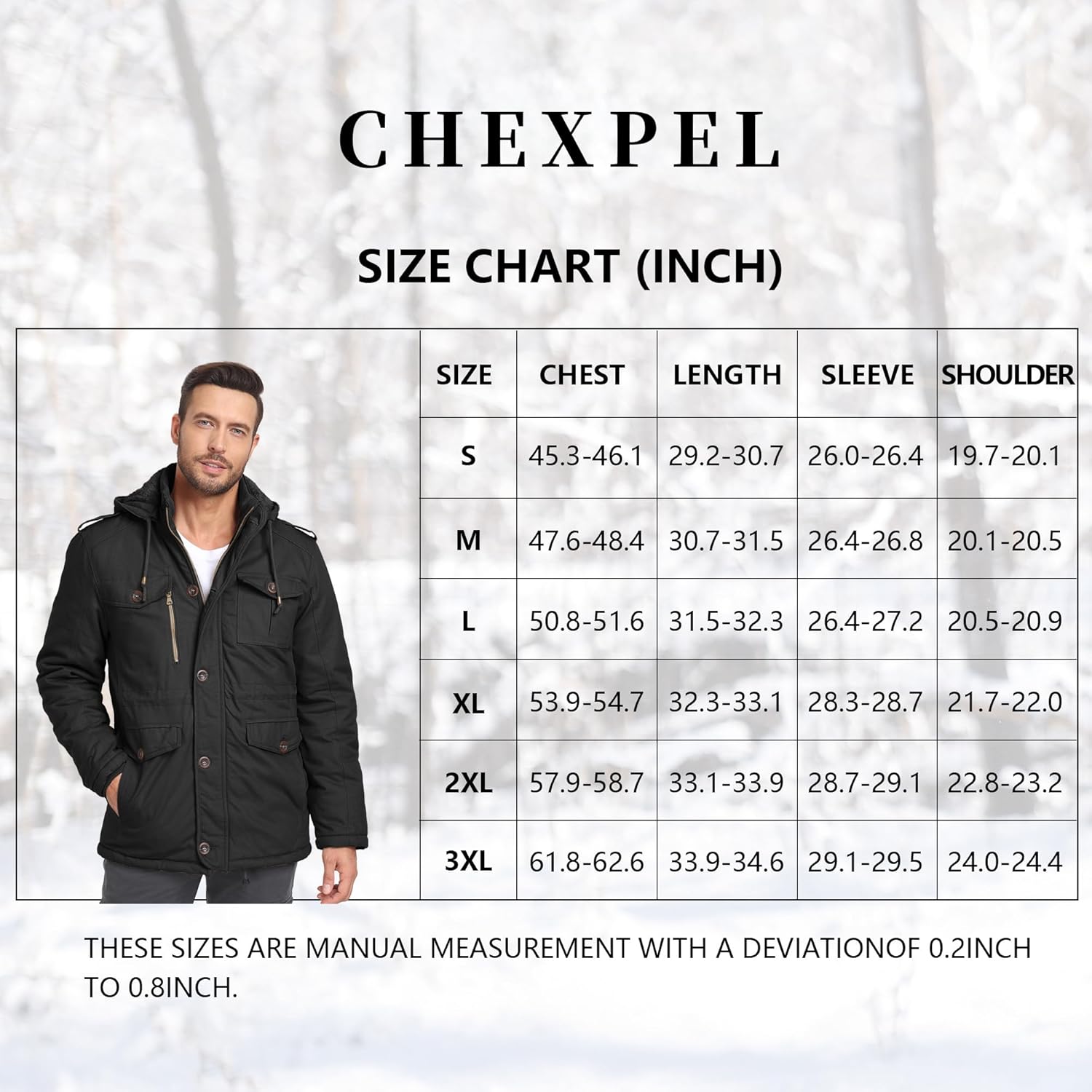 CHEXPEL Men's Winter Jackets with Hood Cotton Military Jackets Fleece Lined Thick Work Coats with Cargo Pockets - Image 7