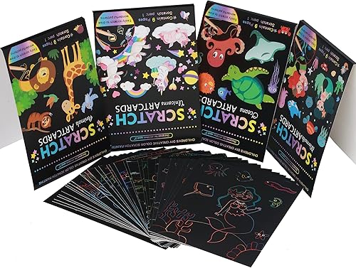 Miniatura 4 de SuyuanArt Animal Unicorn Ocean Mermaid Color Scratch Rainbow Art Paper Set para niños, dibujo mágico, manualidades de madera, lápiz capacitivo,