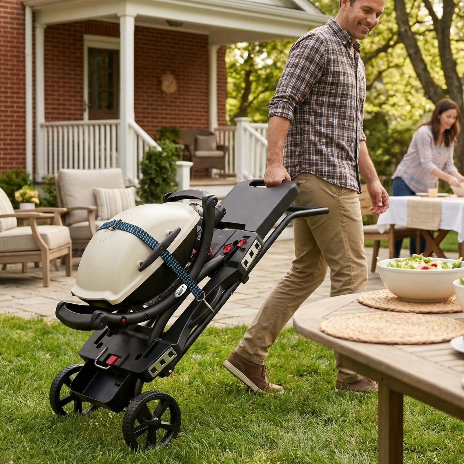 Chariot de barbecue portable pour Weber Q1200, Q1000, Q2200, Q2000 Series, pour plaques de cuisson Blackstone de 43,2 cm et 55,9 cm, chariot pliant, étagère sur support pour plancha d'extérieur, noir