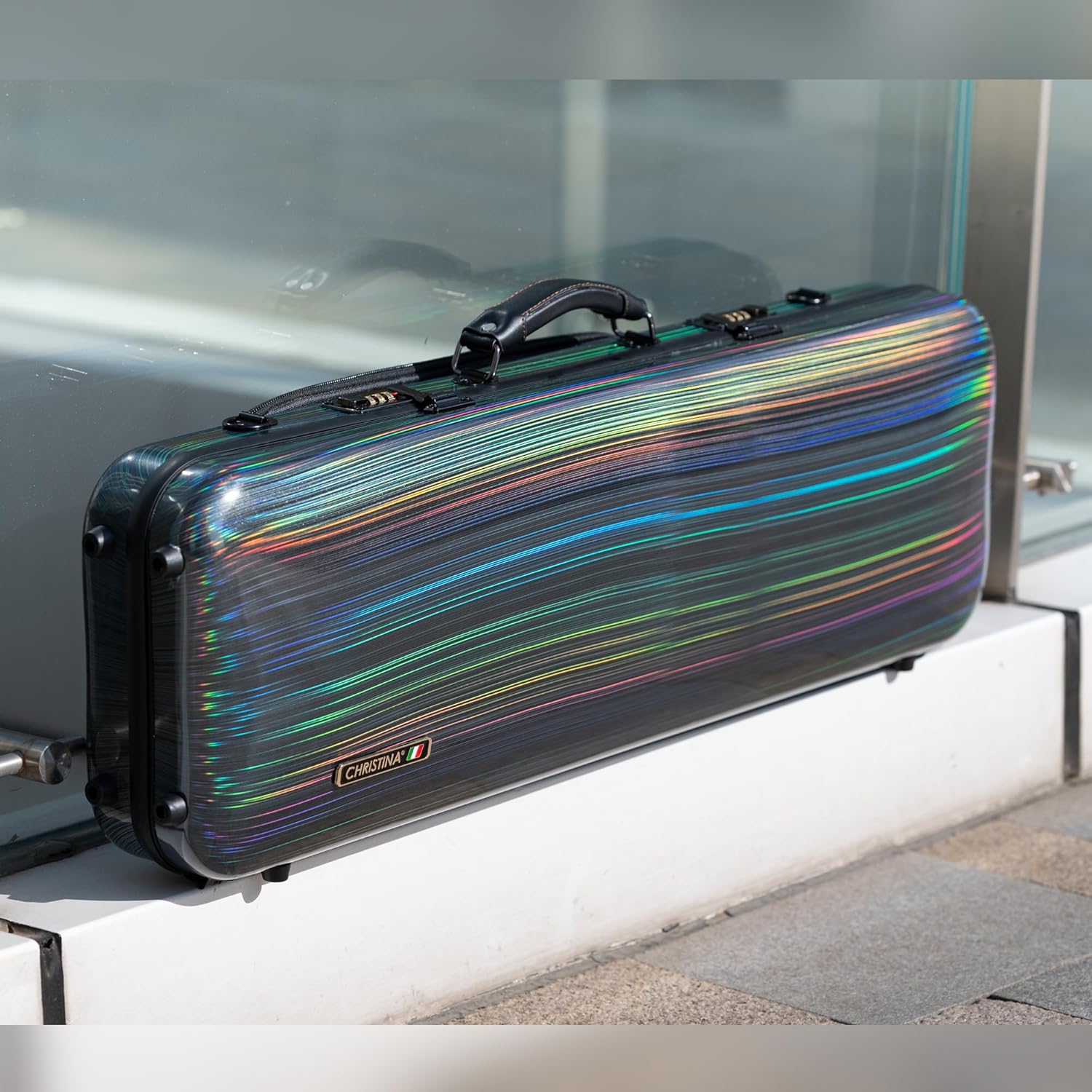 Christina VB90-44 Violin Case 4/4 Carbon Fiber Black Violin Bags with Back Strap Handle Hygrometer