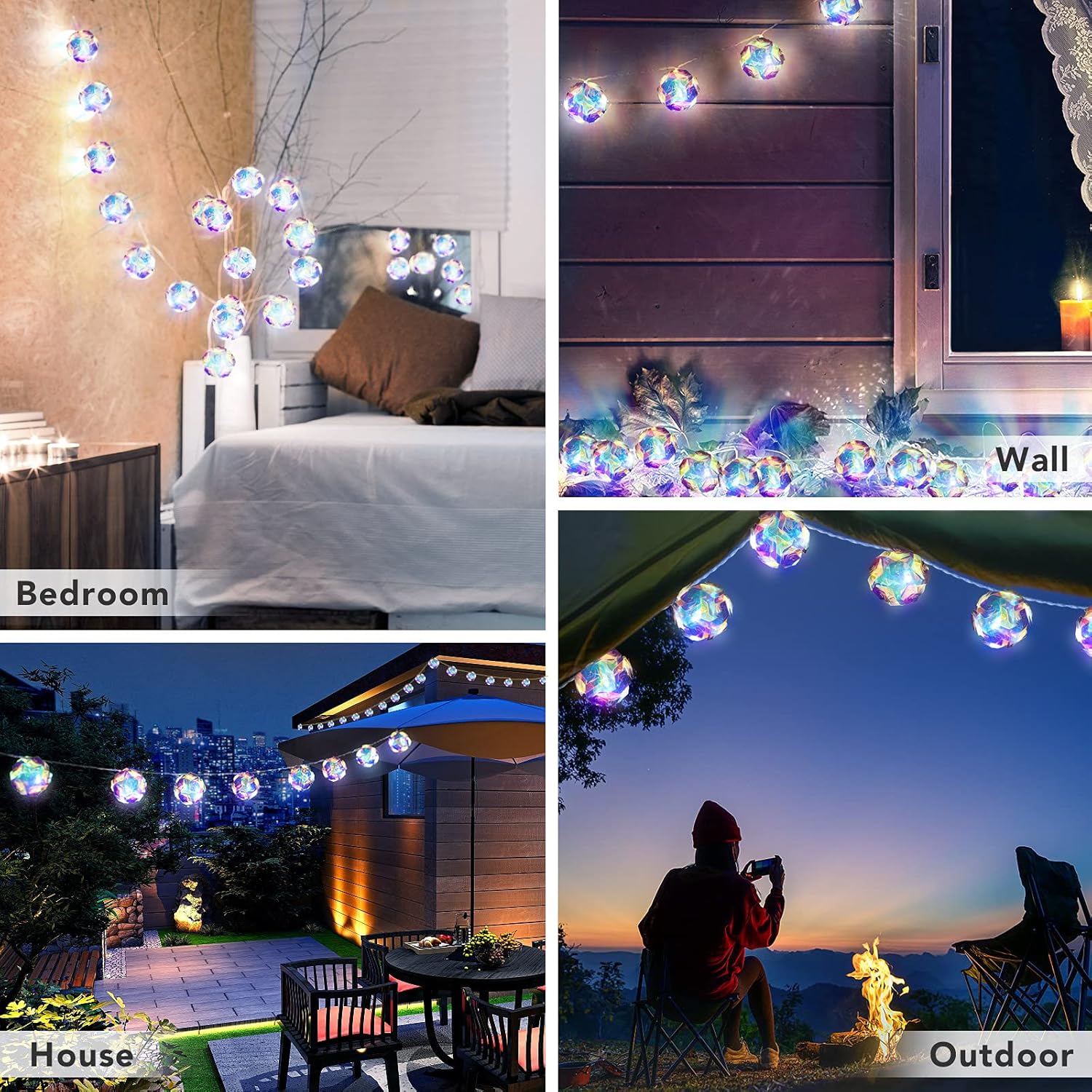 AceList 20 LED Globe Disco Ball Mirror String Lights, 10ft USB&Battery Powered Fairy Lights, Eid Ramadan Decoration Lighting for Mother's Day Gifts, Tree Decor Outdoor Indoor Patio Party Garden
