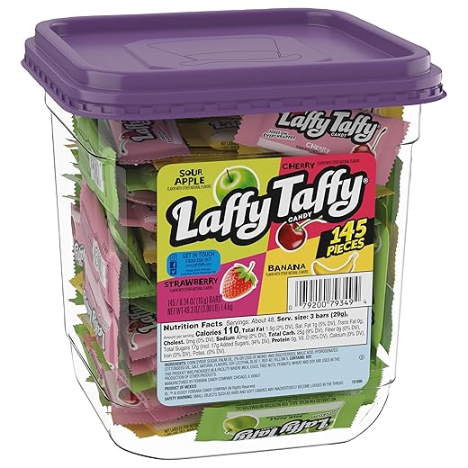 Laffy Taffy Candy, Assorted Fruit Flavored Taffy Candy, Sour Apple, Cherry, Strawberry & Banana Flavors (145 Pieces)