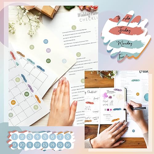 Miniatura 5 de Fainne Paquete de 21 hojas de calcomanías para planificador de fechas, puntos frustrados, fechas, fechas, cubiertas de fechas, día de la semana, en