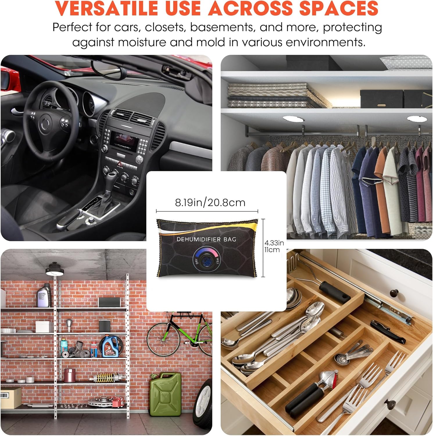 2 x 400g (1.8 lbs) Rechargeable Moisture Absorbers,Car Dehumidifier Bag,Microwave Fast Reactivated Large Desiccant Packs for Storage,Silica Gel Packets for Closet and Bathroom,Gun Safe Dehumidifier