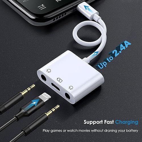 Miniatura 3 de Sanjyut Adaptador de auriculares Lightning a Dual de 0.138 in para iPhone Dual 0.138 in conector de auriculares y adaptador de carga para iPad