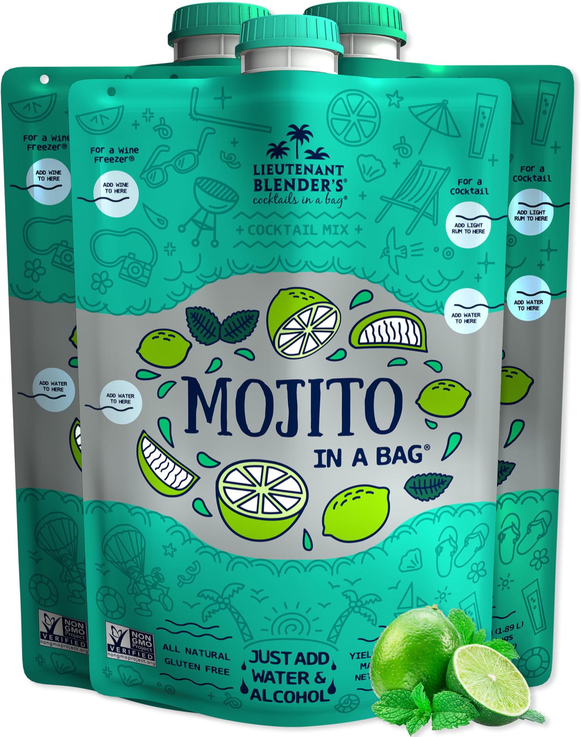 Lt. Blender's Mojito in a Bag - Each Bag Makes 1/2 Gallon of Frozen Cocktails – Non-GMO Cocktail Mix for Slushies – Make a Cocktail, Wine Slushie or Mocktail - (Pack of 3)