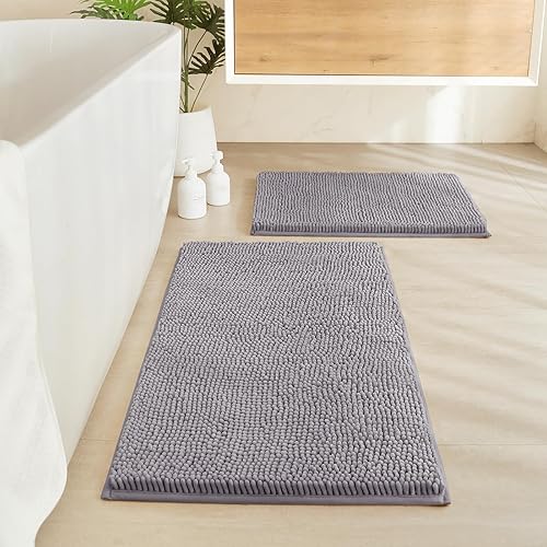 HOMEIDEAS 2 Pieces Bathroom Rugs, Non Slip Absorbent Chenille Toilet