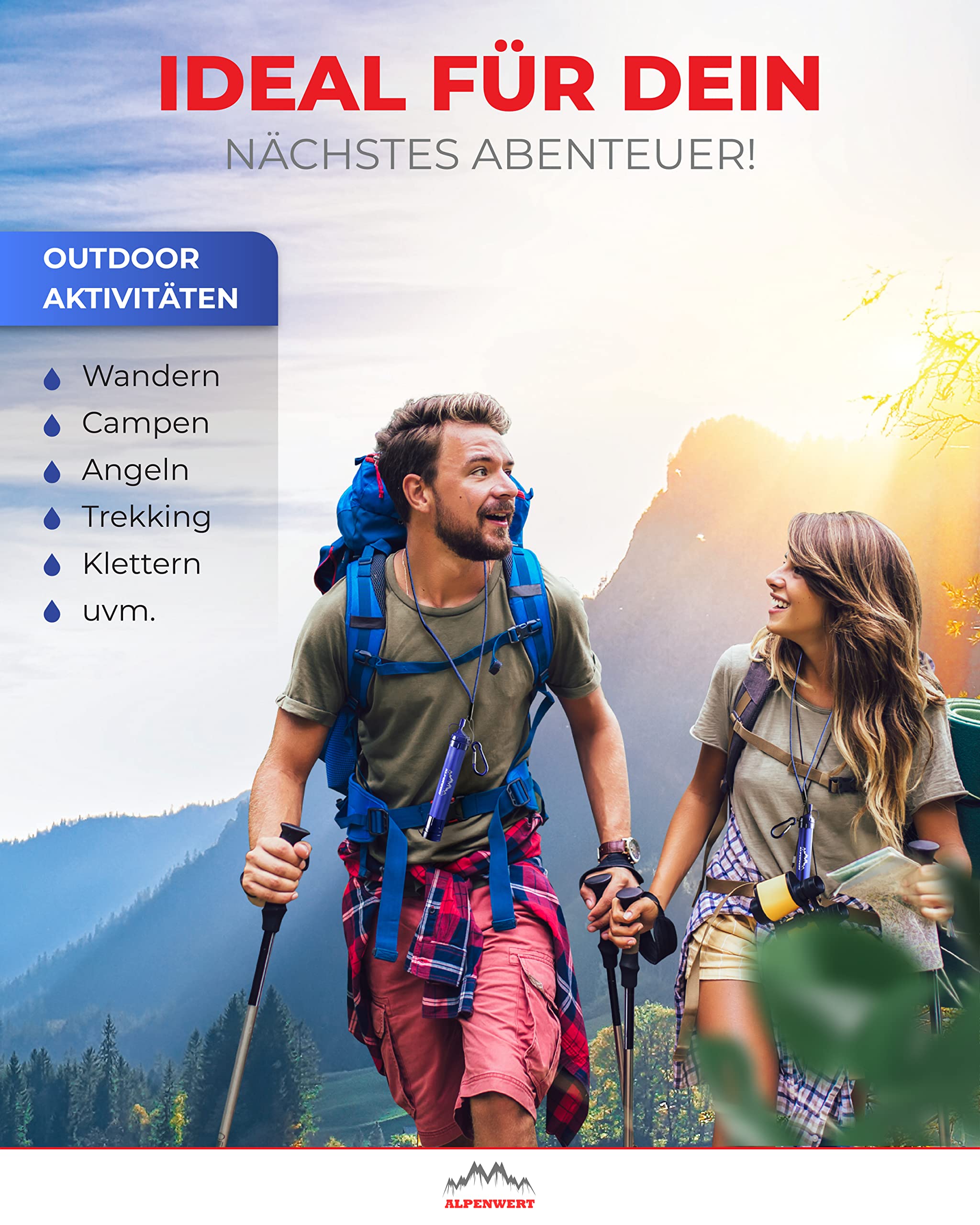 ALPENWERT Wasserfilter Outdoor Doppelpack - Trinkwasserfilter für 4000 Liter gefiltertes Wasser - Trinkwasseraufbereitung die 99,99% aller Keime und Bakterien abtötet