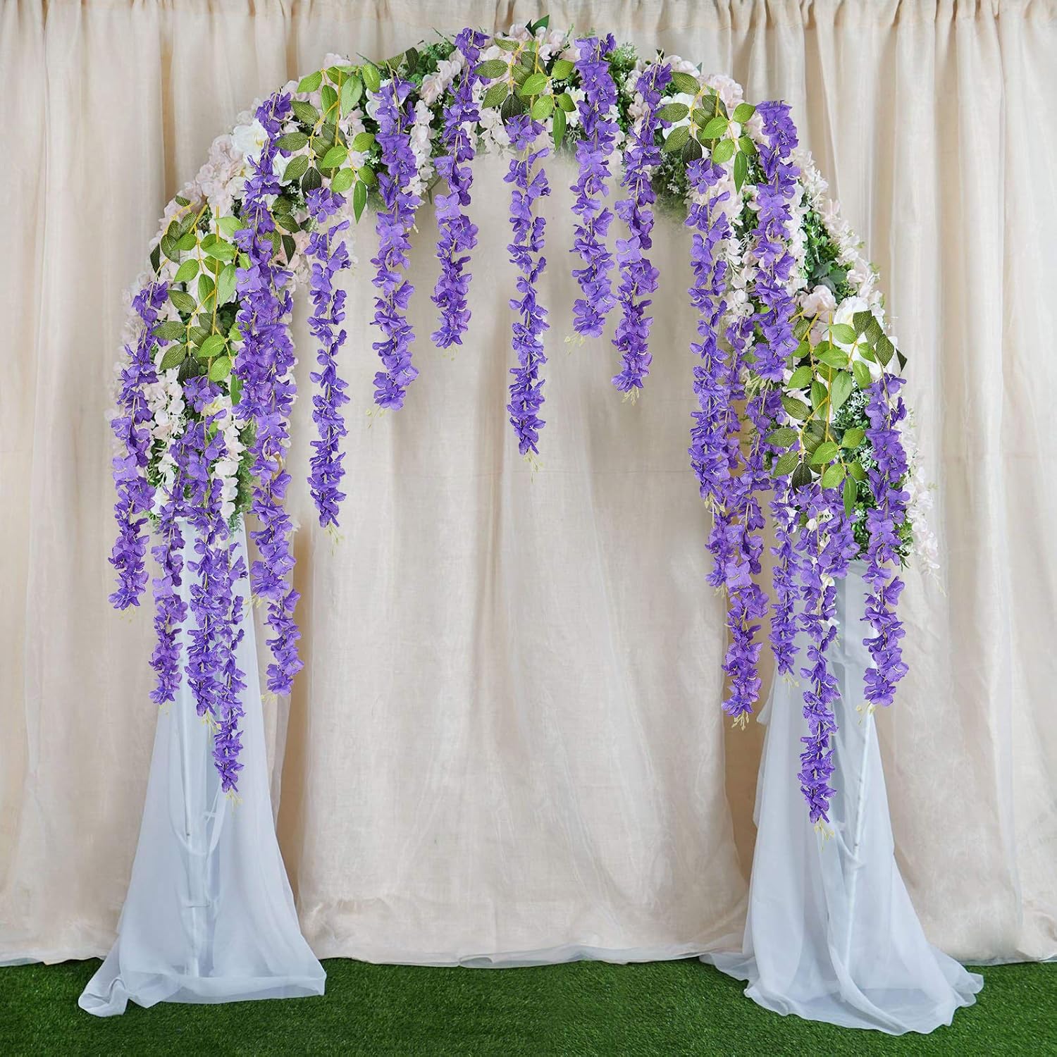 DearHouse 6 Pack 3.75 Feet/Piece Artificial Fake Wisteria Vine Ratta Hanging Garland Silk Flowers String Home Party Wedding Decor (Purple) image 2