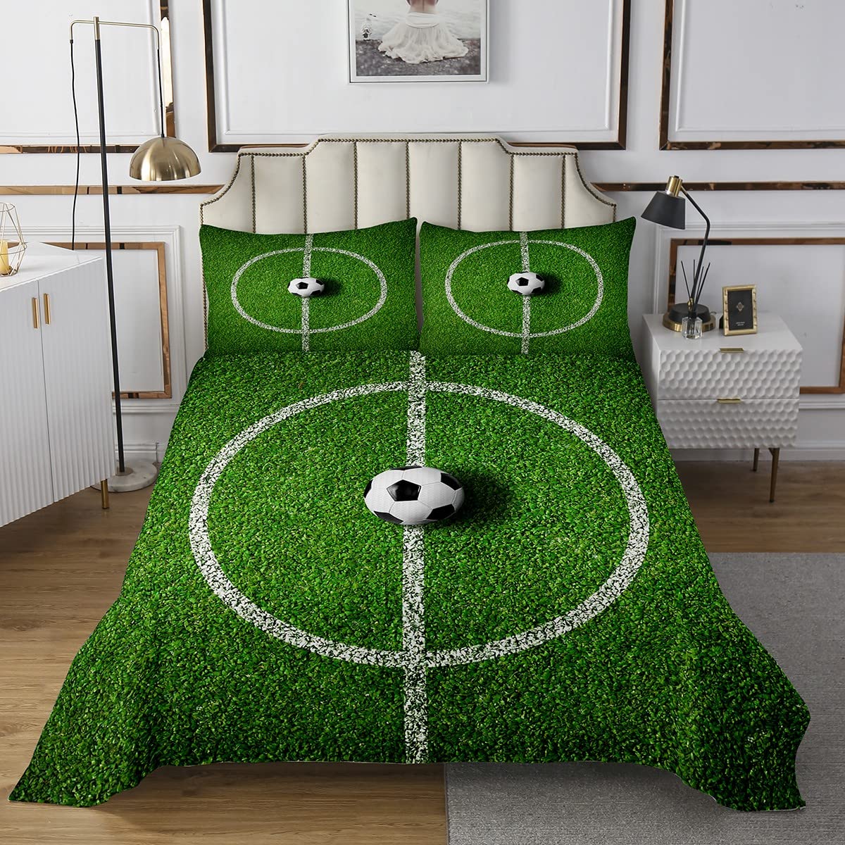 Homemissing Set di biancheria da letto per bambini con copriletto trapuntato per bambini, per ragazzi, ragazzi, campi da calcio, giochi competitivi trapuntati, traspirante, per sport, set matrimoniale
