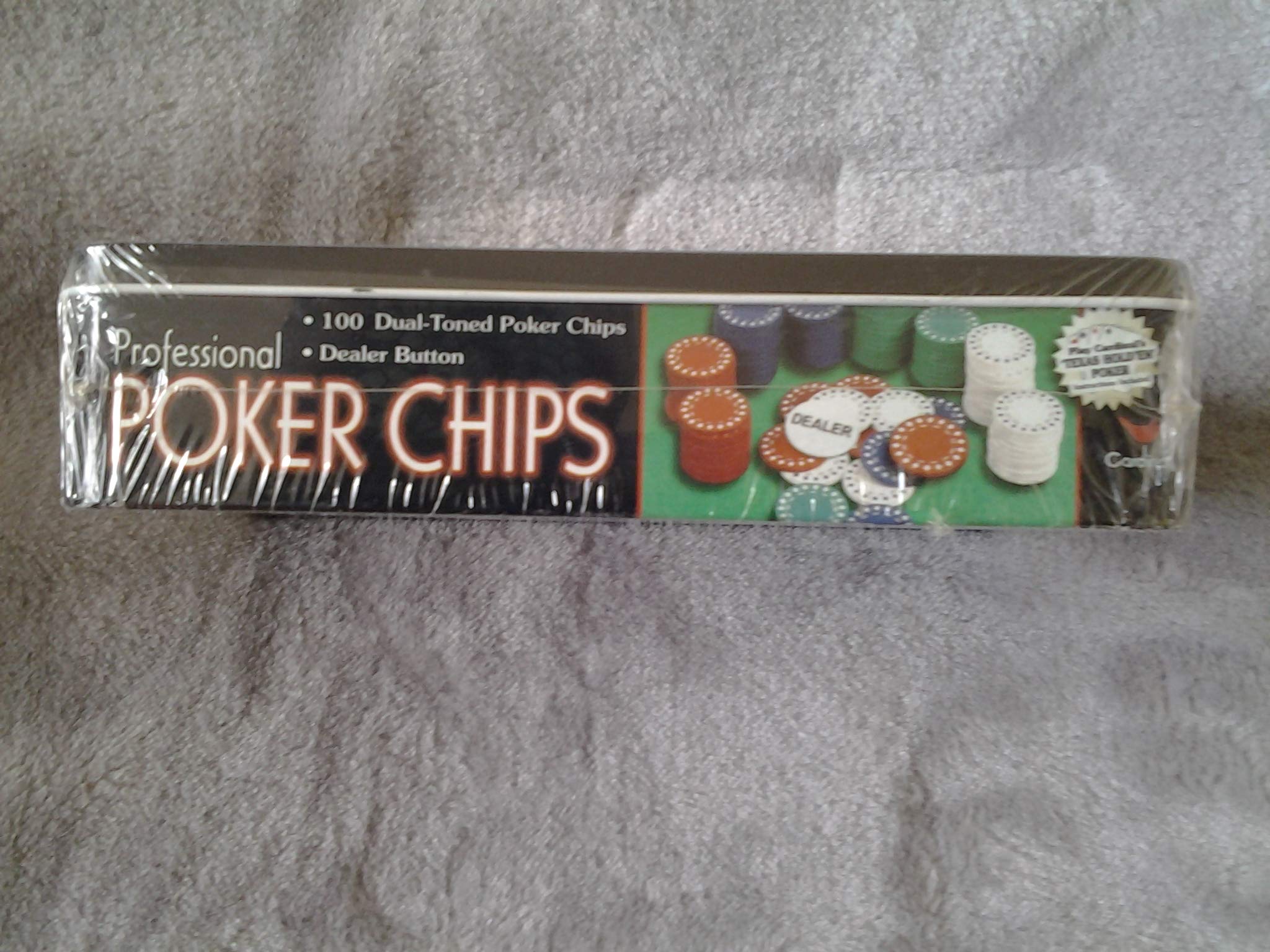 Cardinal Poker Chips - Klassisch, Unisex, 100 Zweifarbige Pokerchips, Händler-Button, Texas Hold'em Poker Anleitung, Wiederverwendbare Dose, Ab 216 Jahren, Max. 1200 Jahre
