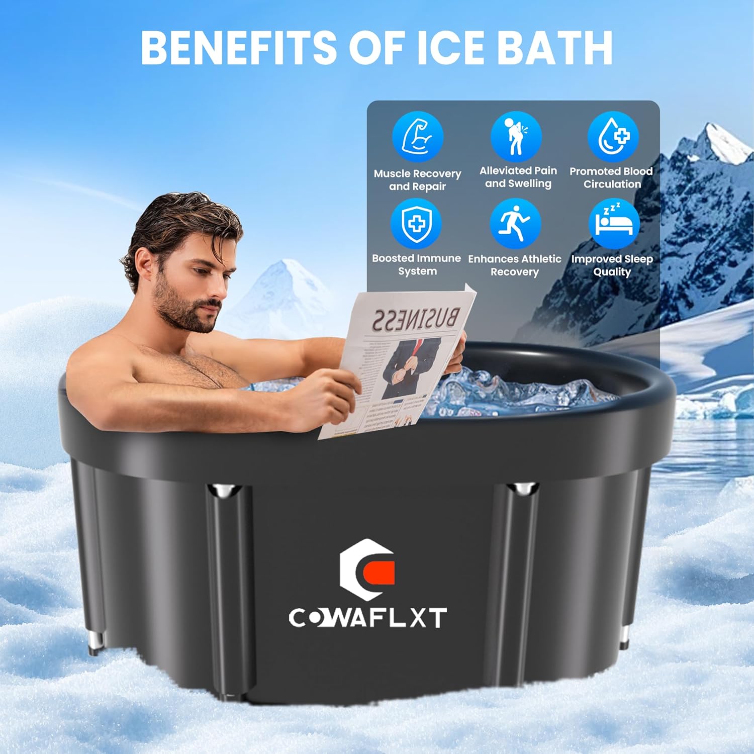 XL Ice Bath Tub,133 GAL Large Portable Cold Plunge Tub with Cover, Cold Water Therapy Recovery at Home Gyms Outdoor Use,Extra Ice Massage Balls Include,46"L x 22"W x 23"H