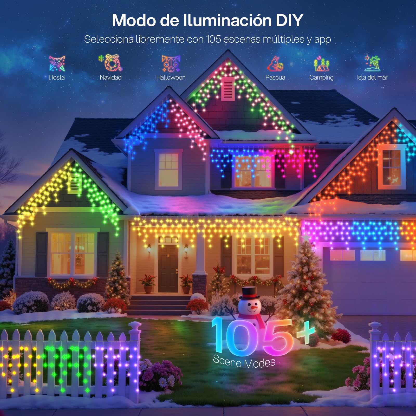 REYLAX Smart Luci Natale Esterno Cascata 20M 598LEDs Impermeabile IP67 Luci Stringa RGB String Lights Telecomando Decorazioni di Halloween e Natale Modalità di Scena Dinamica per Festa Nozze